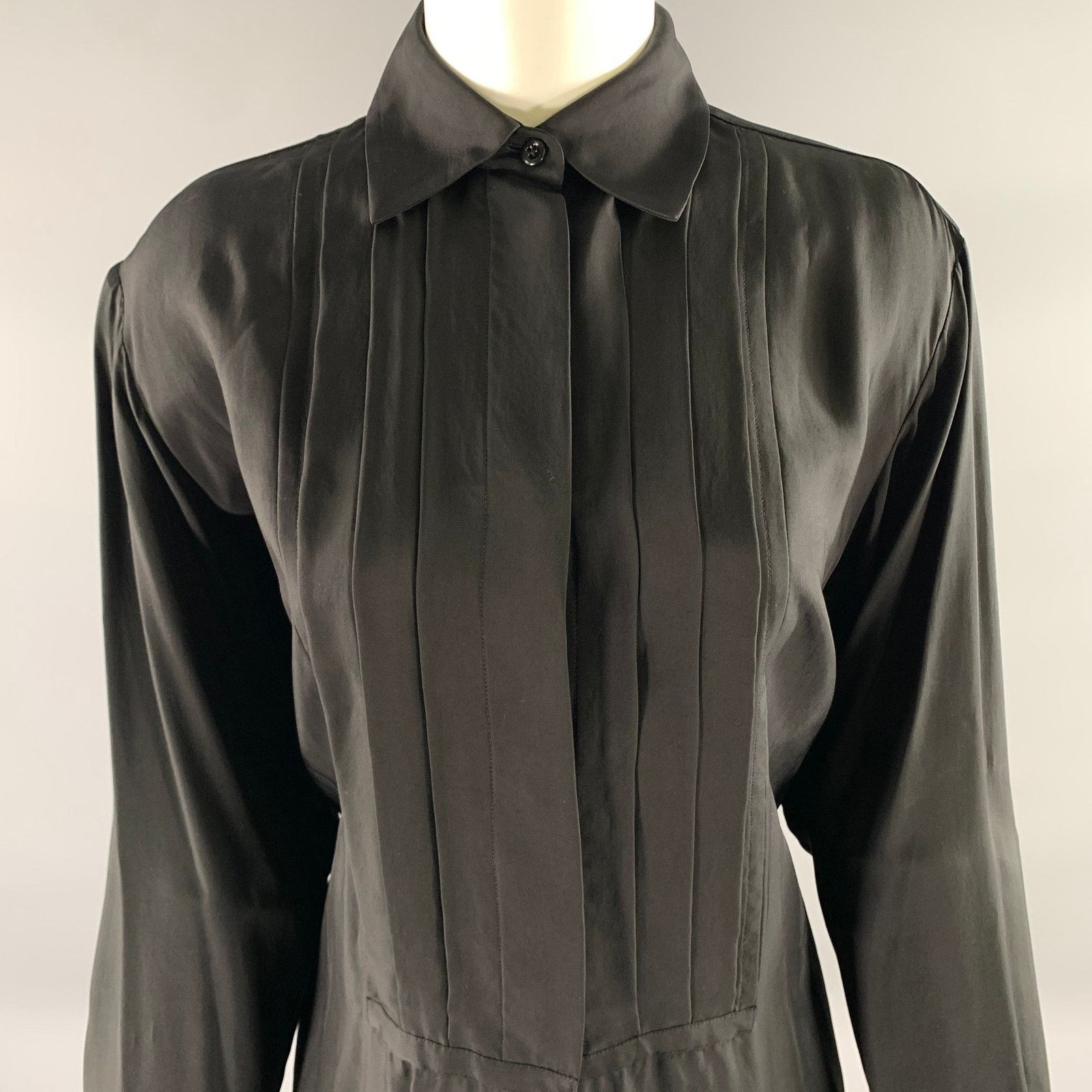 Jil Sander JIL SANDER Size XS Black Viscose Pleated Shirt Size XS / US 0-2 / IT 36-38 - 2 Thumbnail