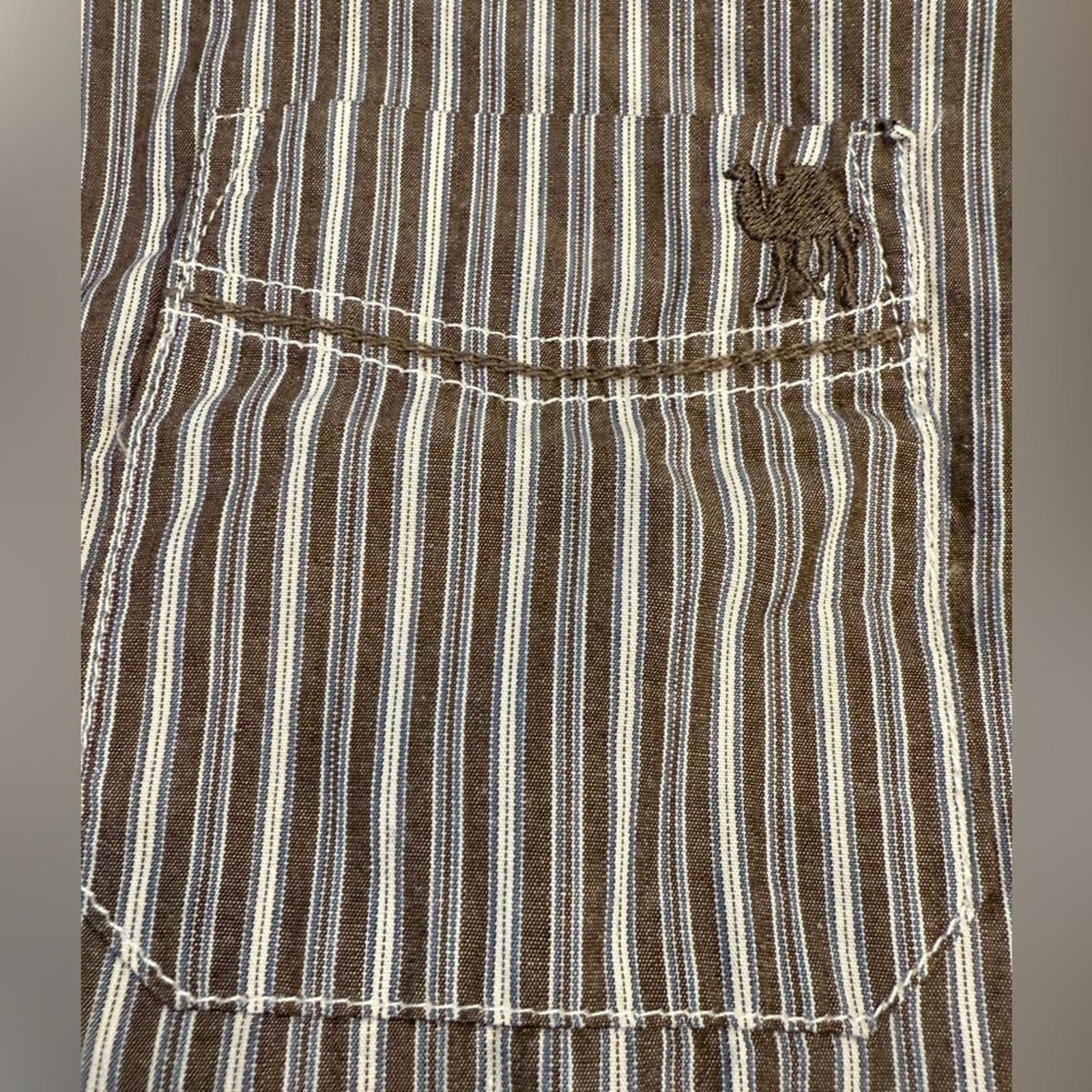 Other Red Camel cotton striped button up neutral colors pocket LG Size L / US 10 / IT 46 - 3 Thumbnail