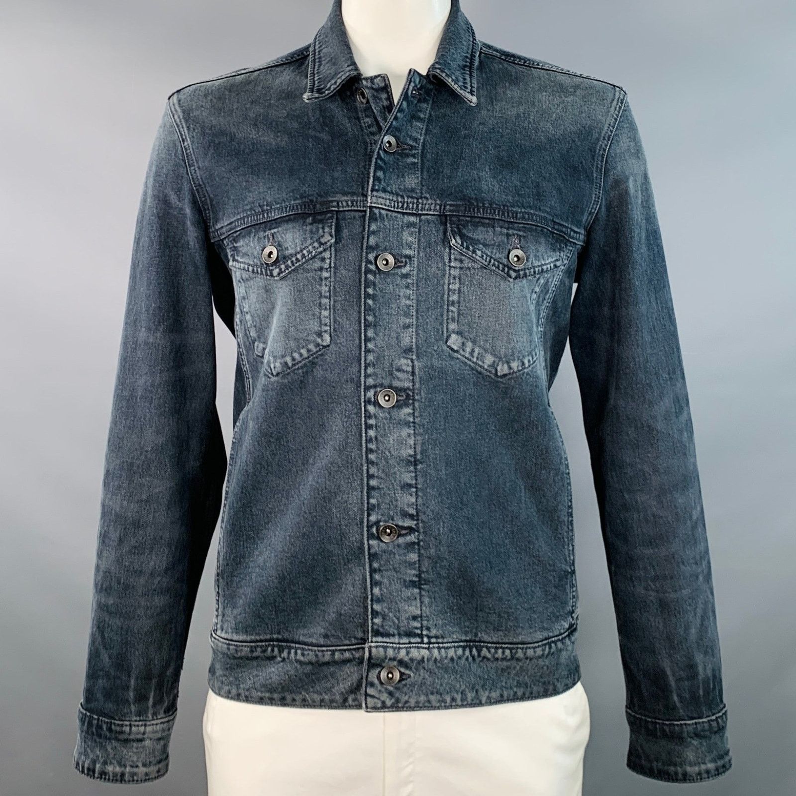 John Varvatos XL Blue Grey Cotton Blend Denim Twill Patch Pockets Jacket Size US XL / EU 56 / 4 - 1 Thumbnail