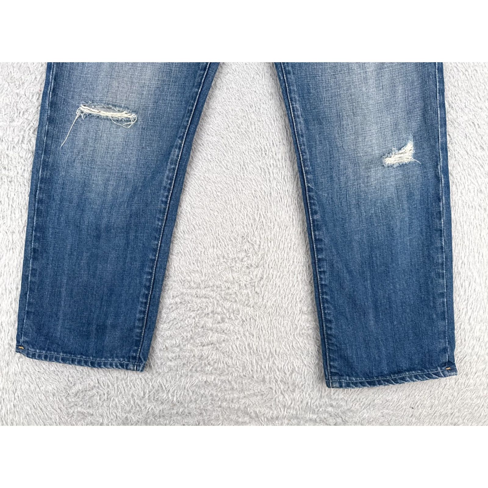 Anthropologie Level 99 Jeans Womens 26 Blue Denim Crop Straight Distressed 5-Pocket Design 90s Cowboy Southwestern American Designer Size 26" / US 2 / IT 38 - 2 Thumbnail