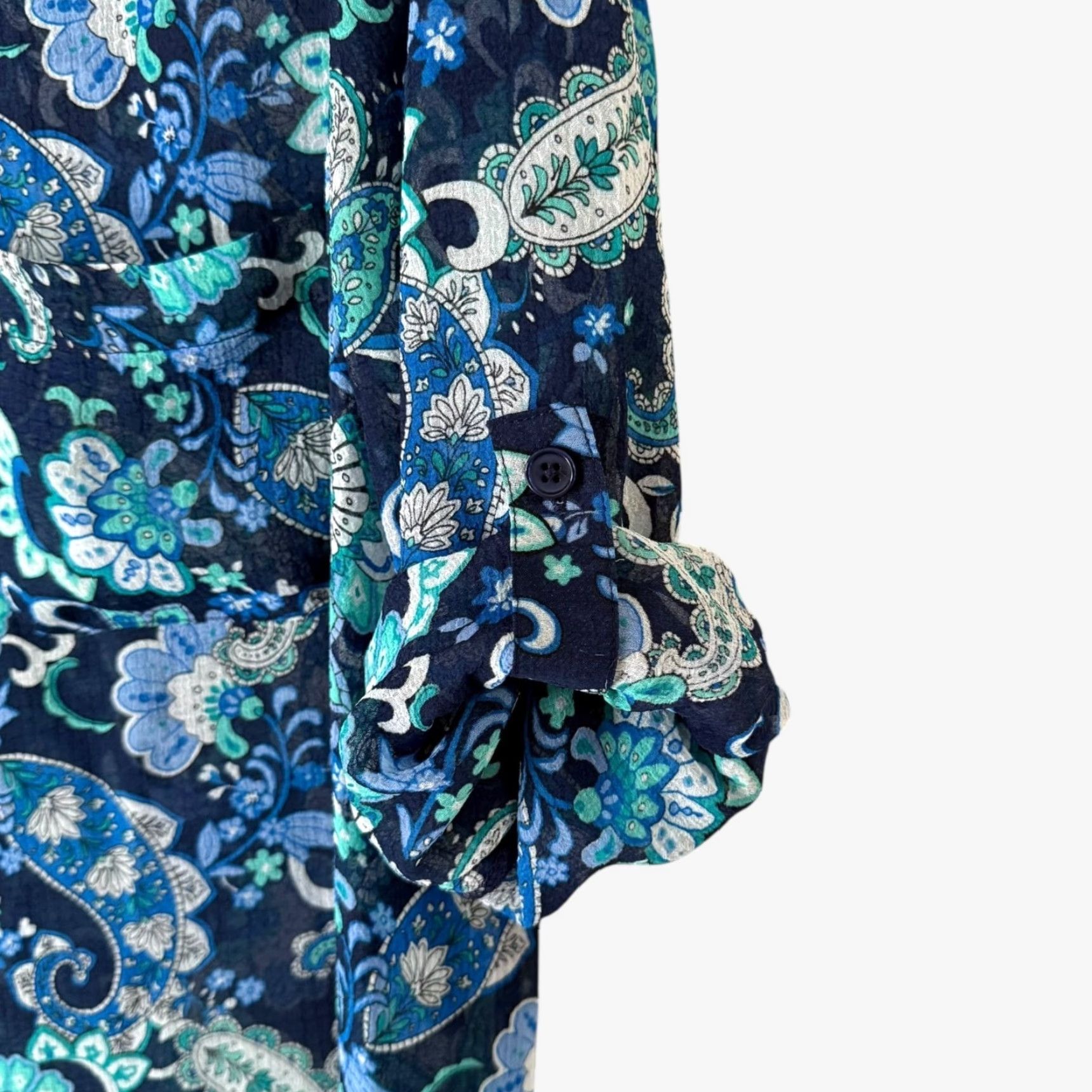 Vintage Jessica London Sheer Crinkle Button-Up Tunic Shirt Blue Floral Women's Size 20 Size 3XL / US 20-22 - 7 Thumbnail