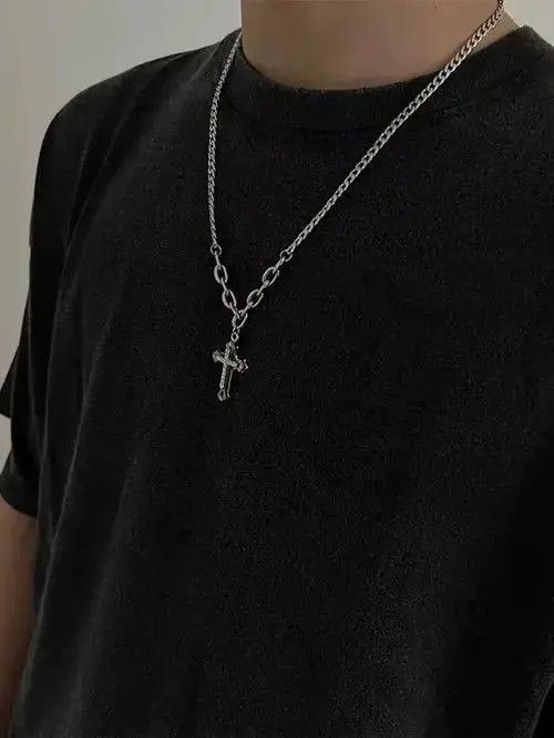 Jewelry Retro Punk Stainless Steel Cross Rhinestone Pendant Size ONE SIZE - 2 Thumbnail