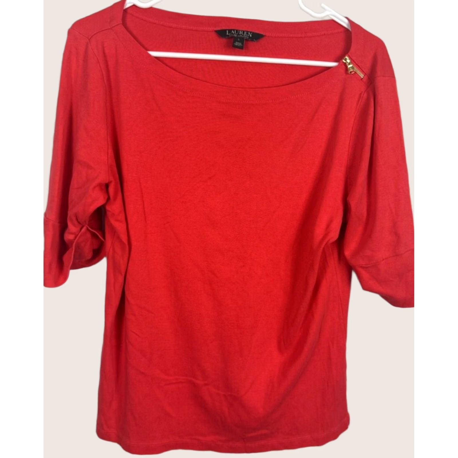 Ralph Lauren VINTAGE Lauren Ralph Lauren Green Label Casual Top Shirt Zip Women Large Short Sleeve Coral Size L / US 10 / IT 46 - 1 Thumbnail