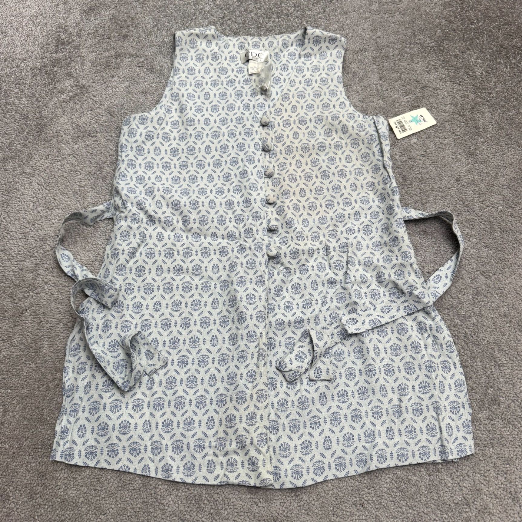 Vintage VINTAGE CDC Mini Dress Women's 6 Petite Sleeveless Button Up Collarless 90s Blue White, 90s Theme, Casual Size M / US 6-8 / IT 42-44 - 2 Thumbnail