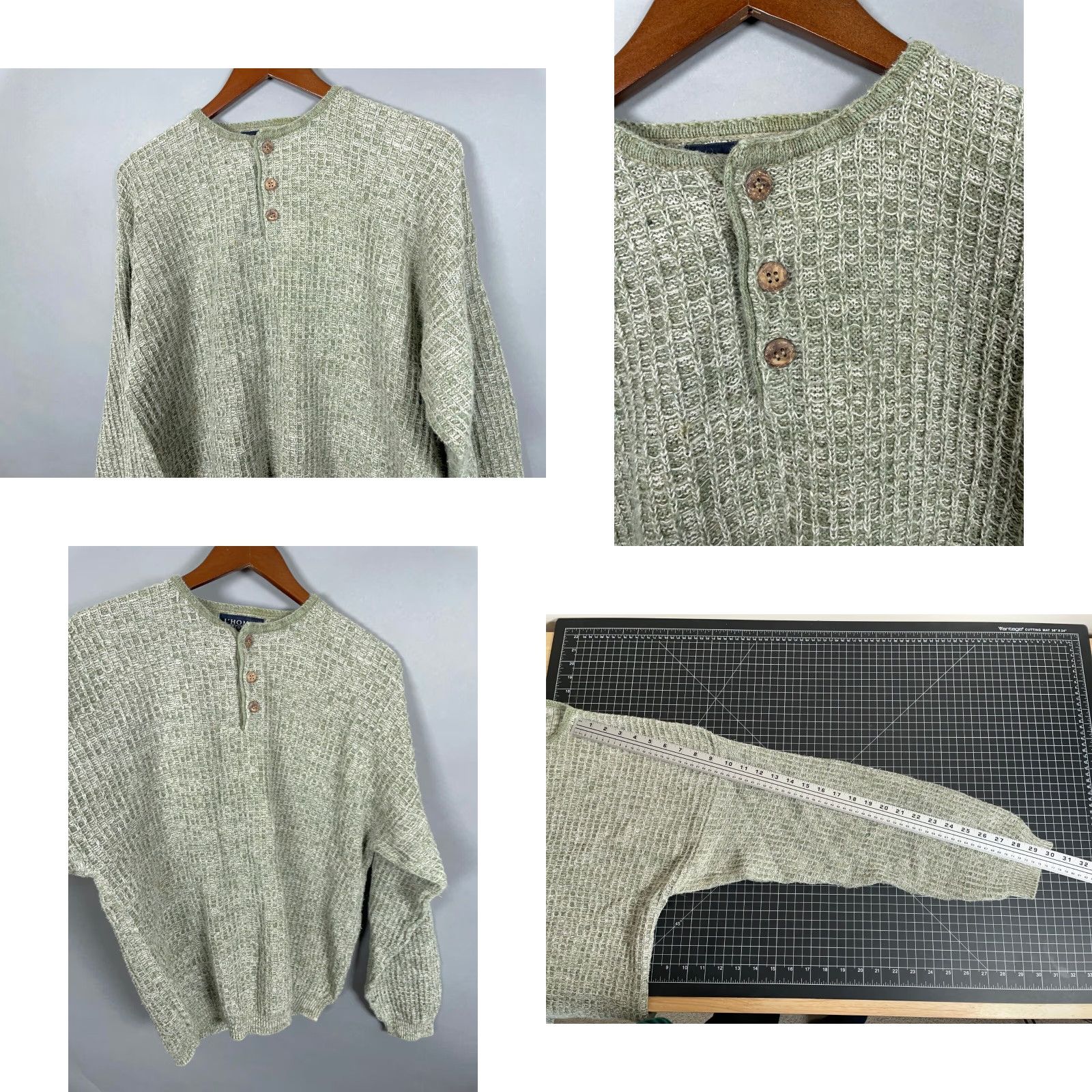 Vintage VINTAGE L'Homme Henley Sweater Shirt Adult Medium Khaki Green Chunky Knit Size US M / EU 48-50 / 2 - 8 Thumbnail