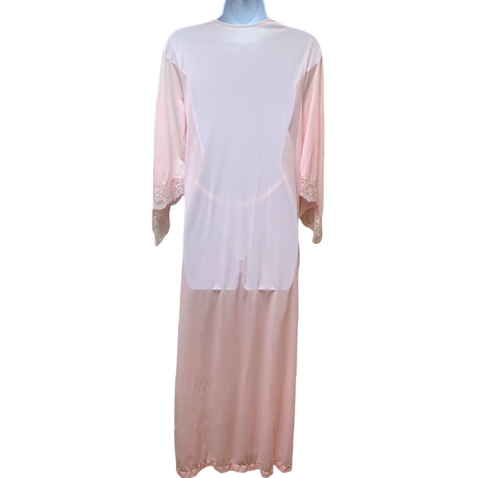 Bell VINTAGE Pink Bell Sleeve Silky Nylon Lace Embroidered Floral Peignoir Robe M Size ONE SIZE - 3 Thumbnail