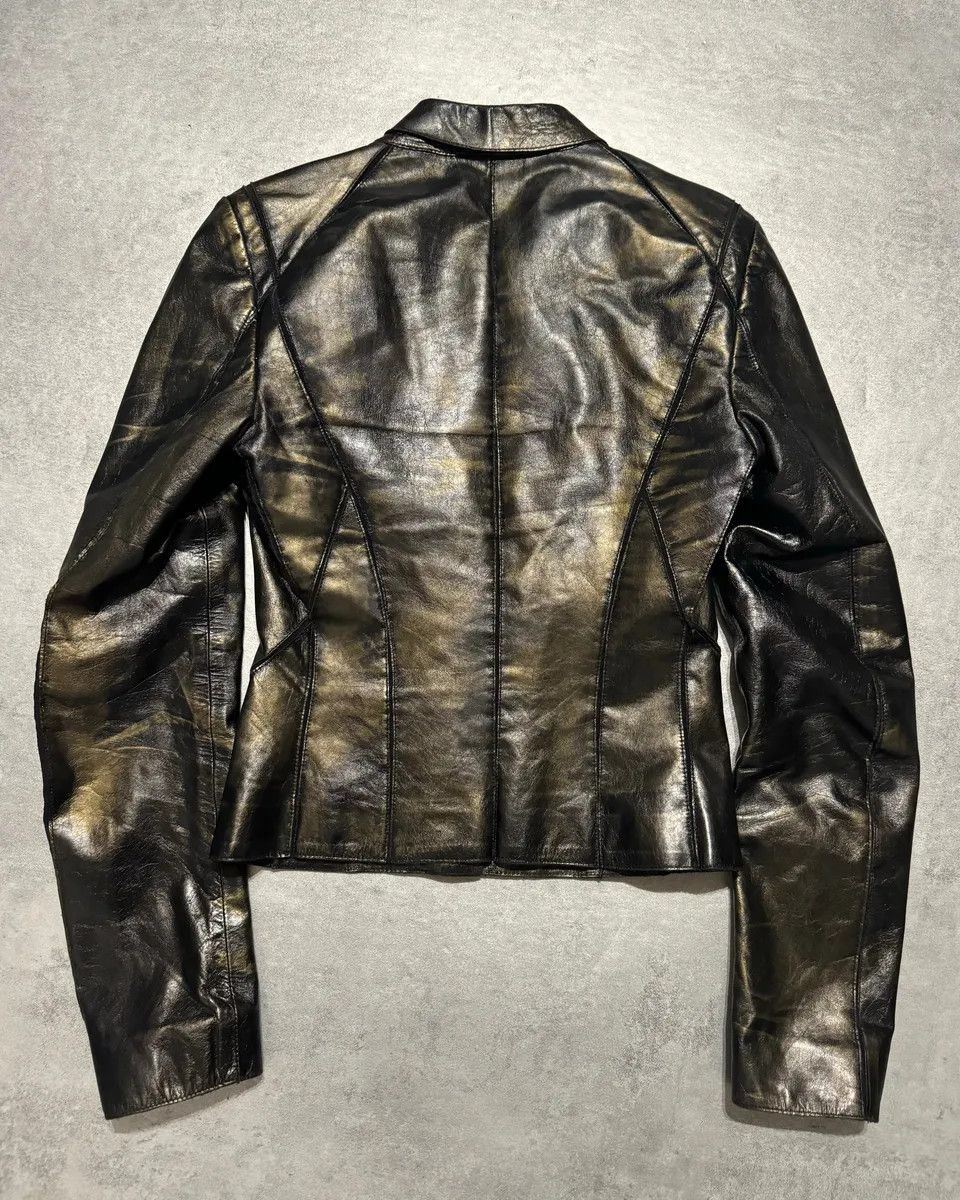 Roberto Cavalli SS2001 Roberto Cavalli Black & Gold Patina Leather Biker Jacket Size XS / US 0-2 / IT 36-38 - 4 Thumbnail