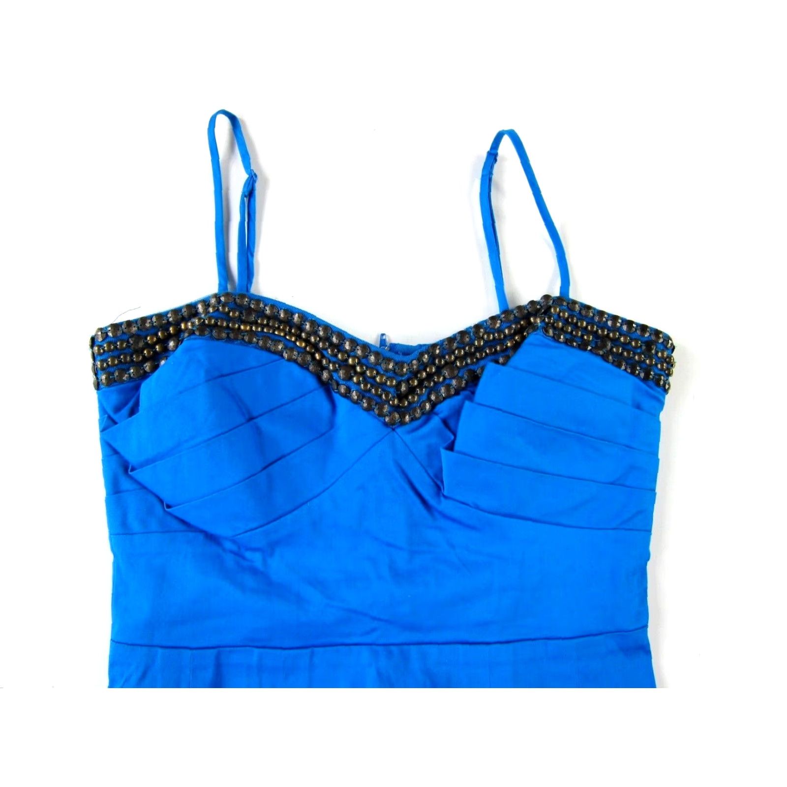 Vintage BISOU BISOU Royal Blue Beaded Pleated Spaghetti Strap Mini Sheath Dress 8 Size M / US 6-8 / IT 42-44 - 4 Thumbnail
