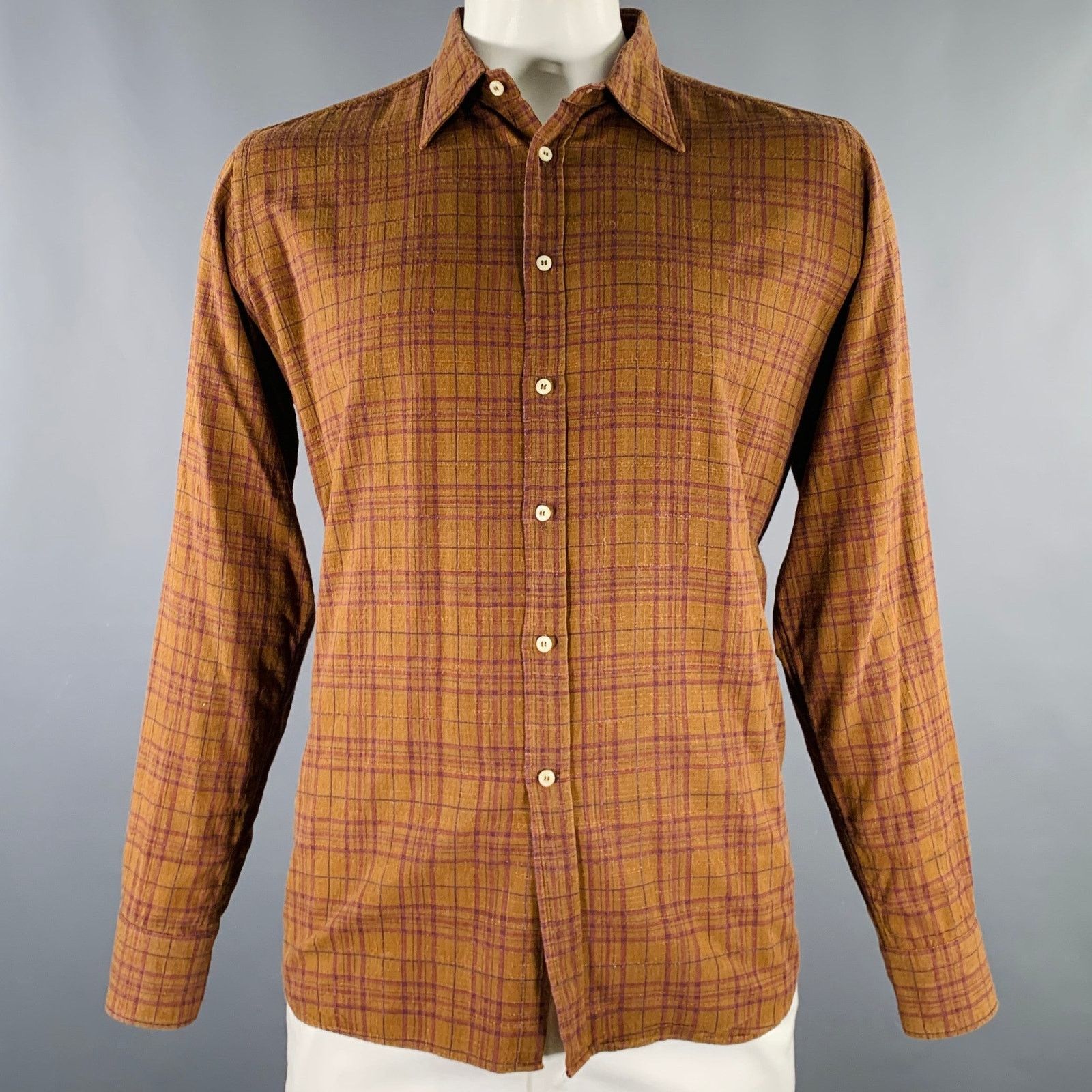 Bevilacqua Brown Purple Checkered Cotton Blend Long Sleeve Shirt Size US XL / EU 56 / 4 - 1 Thumbnail