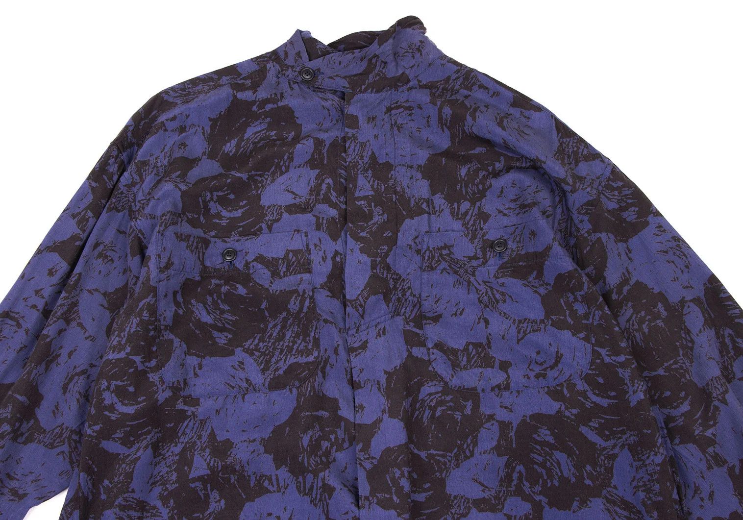 Issey Miyake Rayon Patterned Pullover Shirt in Blue and Black, Size M Size US M / EU 48-50 / 2 - 2 Thumbnail