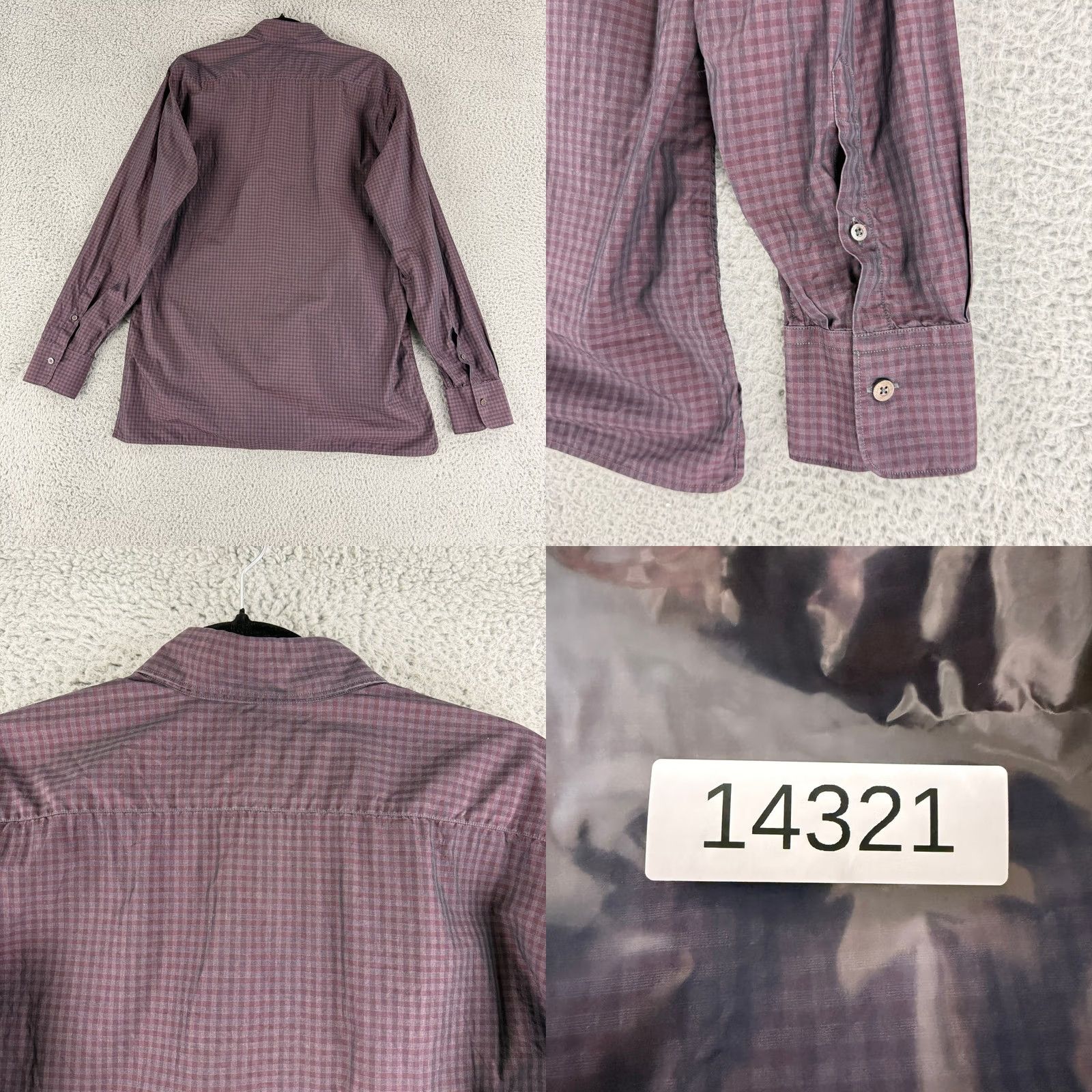 Canali Canali Button-Down Shirt Mens Large Plum Micro Check Long Sleeve Made Italy Size US L / EU 52-54 / 3 - 9 Thumbnail