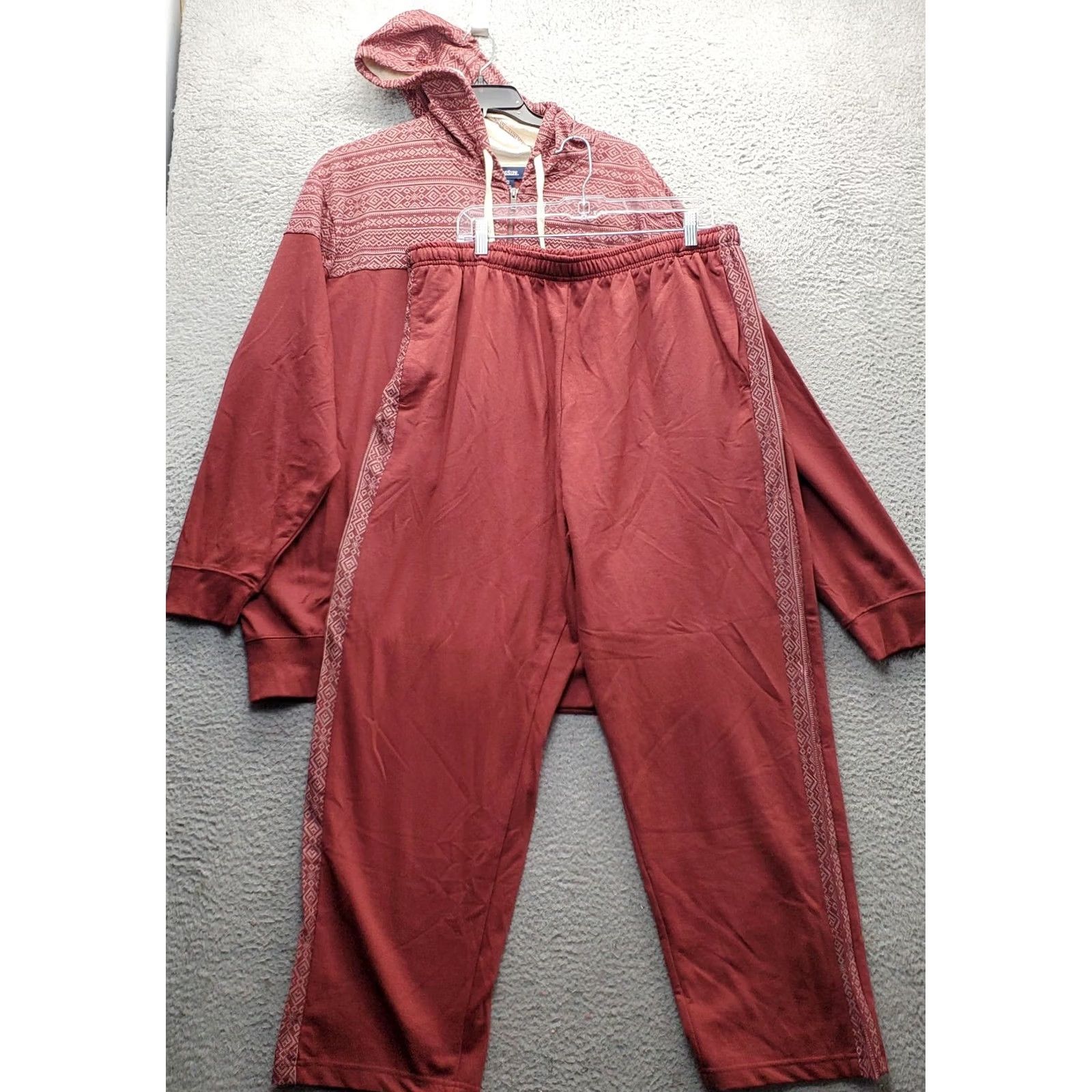 Vintage KINGSIZE Mens 2XL Track Suit Dark Red Aztec Oversized Full Zip Hoodie & Track Pants Sweatshirt Set Size 48R - 2 Thumbnail