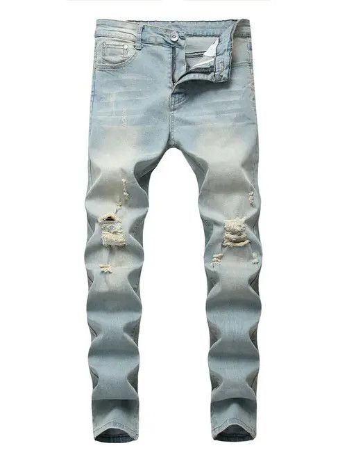 Japanese Brand × Vintage Washed Stacked Distressed Ripped Skinny Jeans Size US 35 - 1 Thumbnail