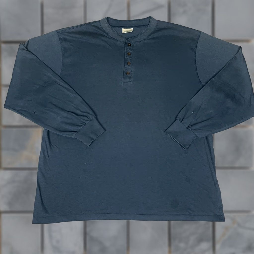 Vintage VINTAGE L.L. Bean Tshirt Shirt Adult Large Long Sleeve Henley Blue USA 1/4 Button Distressed Vtg Mens Size US L / EU 52-54 / 3 - 1 Thumbnail