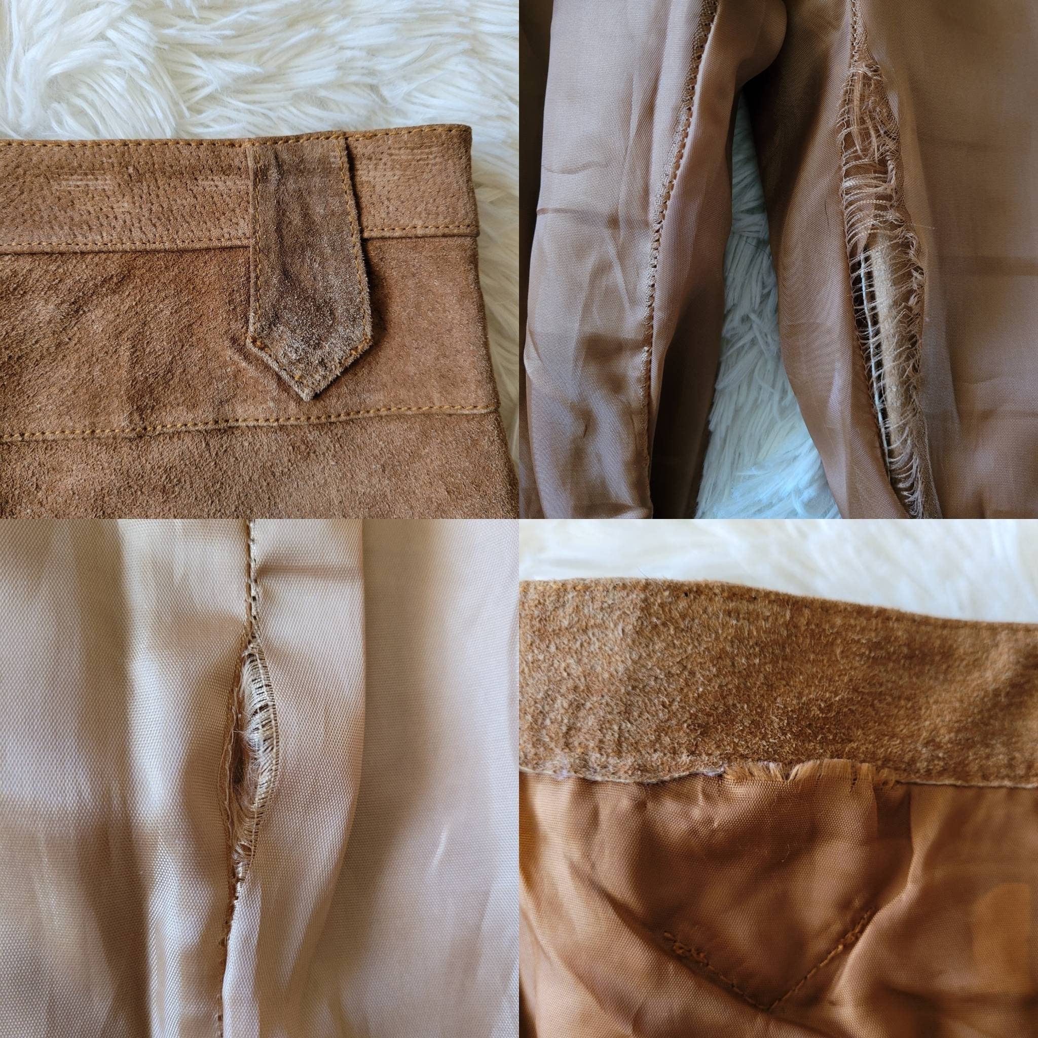 Vintage 90s Y2K Tan Suede Leather Patchwork Midrise Bootcut Pants Size 31" - 9 Thumbnail