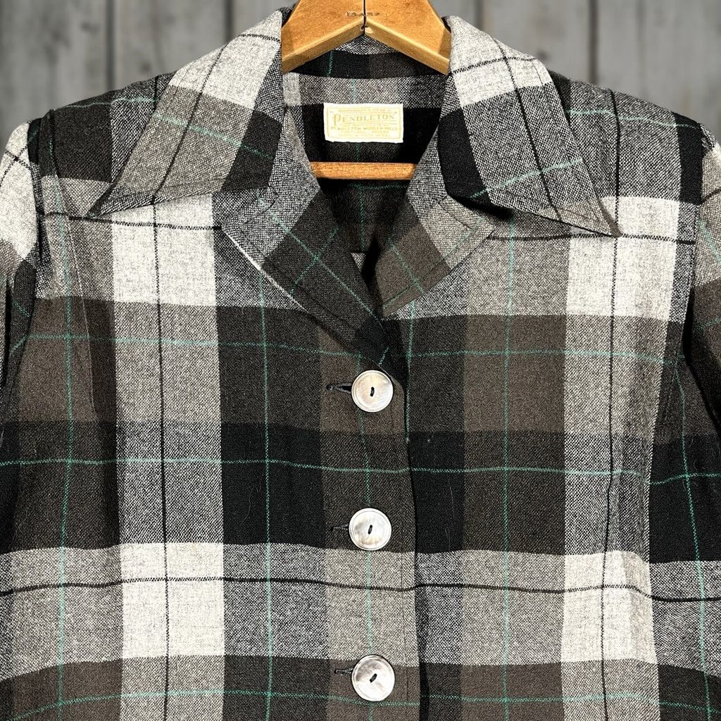 Pendleton VINTAGE Pendleton Jacket Shirt Womens L Black Wool Plaid 40s 50s 49er Shacket Rockabilly Decade 1950s Mens Womens Boys Girls Size L / US 10 / IT 46 - 1 Thumbnail