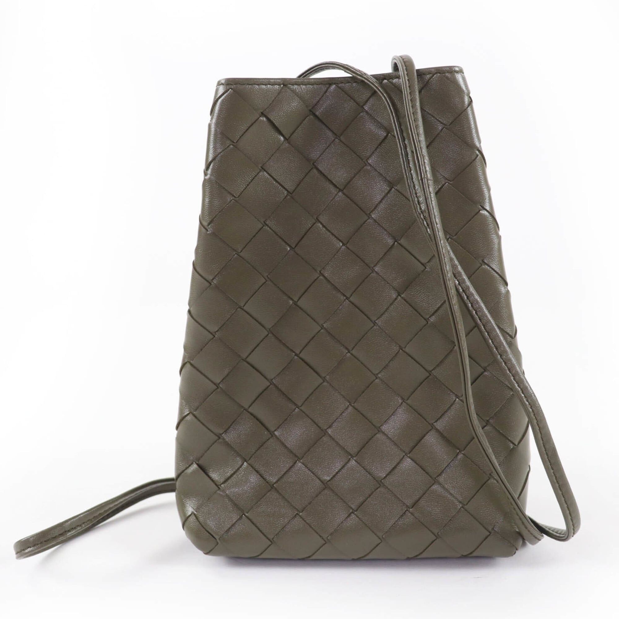 Bottega Veneta BOTTEGA VENETA Intrecciato Leather Shoulder Bag, Khaki, with Dust Made in Italy, Women's Size ONE SIZE - 1 Thumbnail