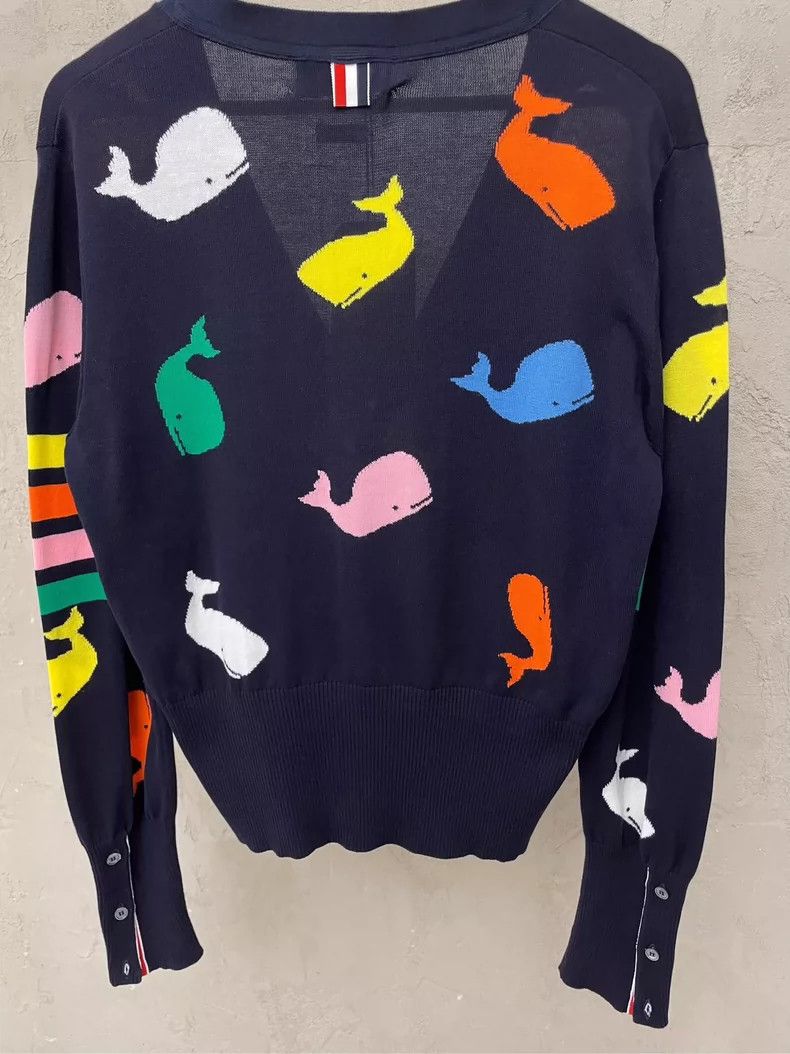 Thom Browne Thom Browne size1 Blue and green full color whale knit swea Size S / US 4 / IT 40 - 4 Thumbnail