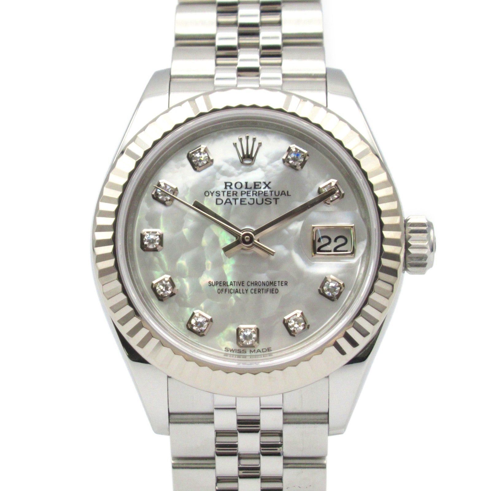 Rolex Datejust 10P Diamond Random Number Women Watch Automatic Winding K18Wg (White Gold) Stainless Steel White Wh Shell/np