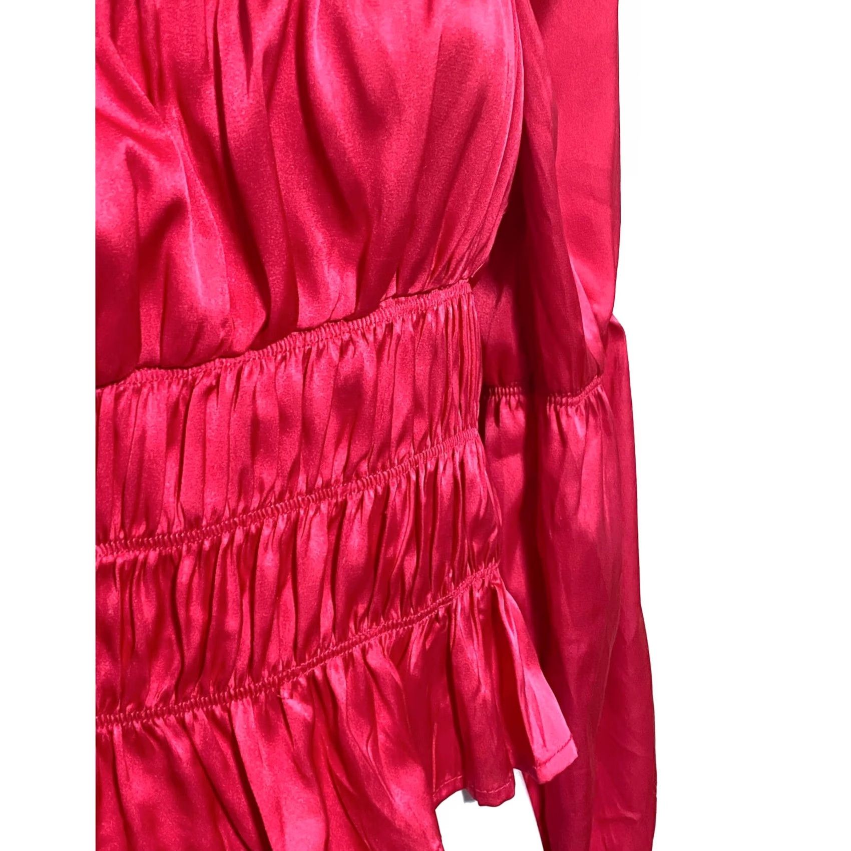 Forever 21 FOREVER 21 Blouse Shirt M Pink Peasant Ruched Long Sleeve Coquette Milkmaid Boho NWT Women Satin Regular Slim Fit Shirt Women Size M / US 6-8 / IT 42-44 - 3 Thumbnail
