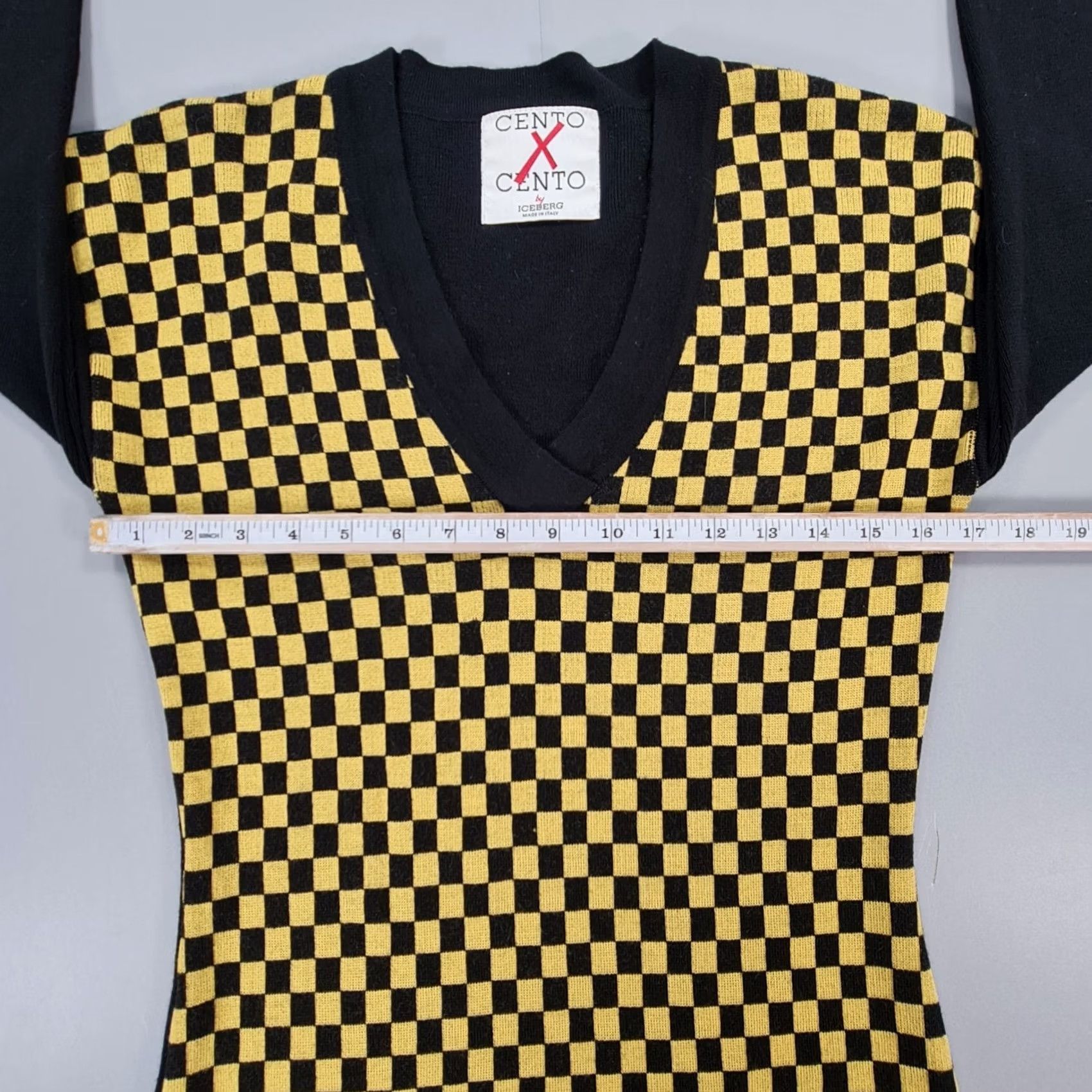 Vintage Cento By Iceberg Dress Womens Black Yellow Checkboard Knitted Mini Long Sleeve V-Neck Pullover Pockets Casual 46 XS? Size L / US 10 / IT 46 - 6 Thumbnail