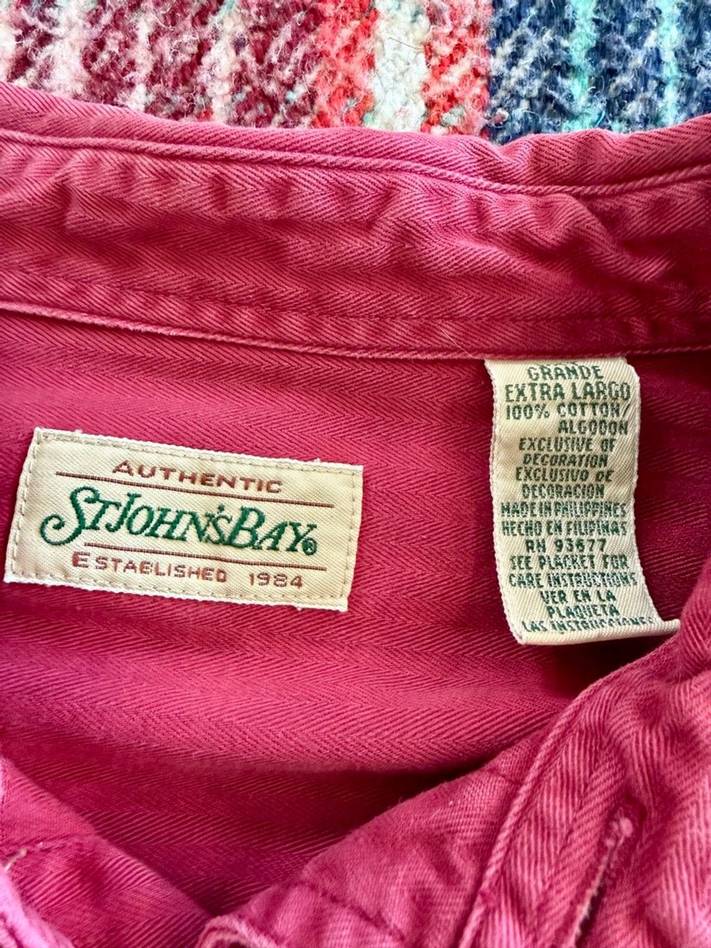 St. Johns Bay 90s St. John’s Bay Red Herringbone Sun-faded Work Shirt XL Size US XL / EU 56 / 4 - 7 Thumbnail