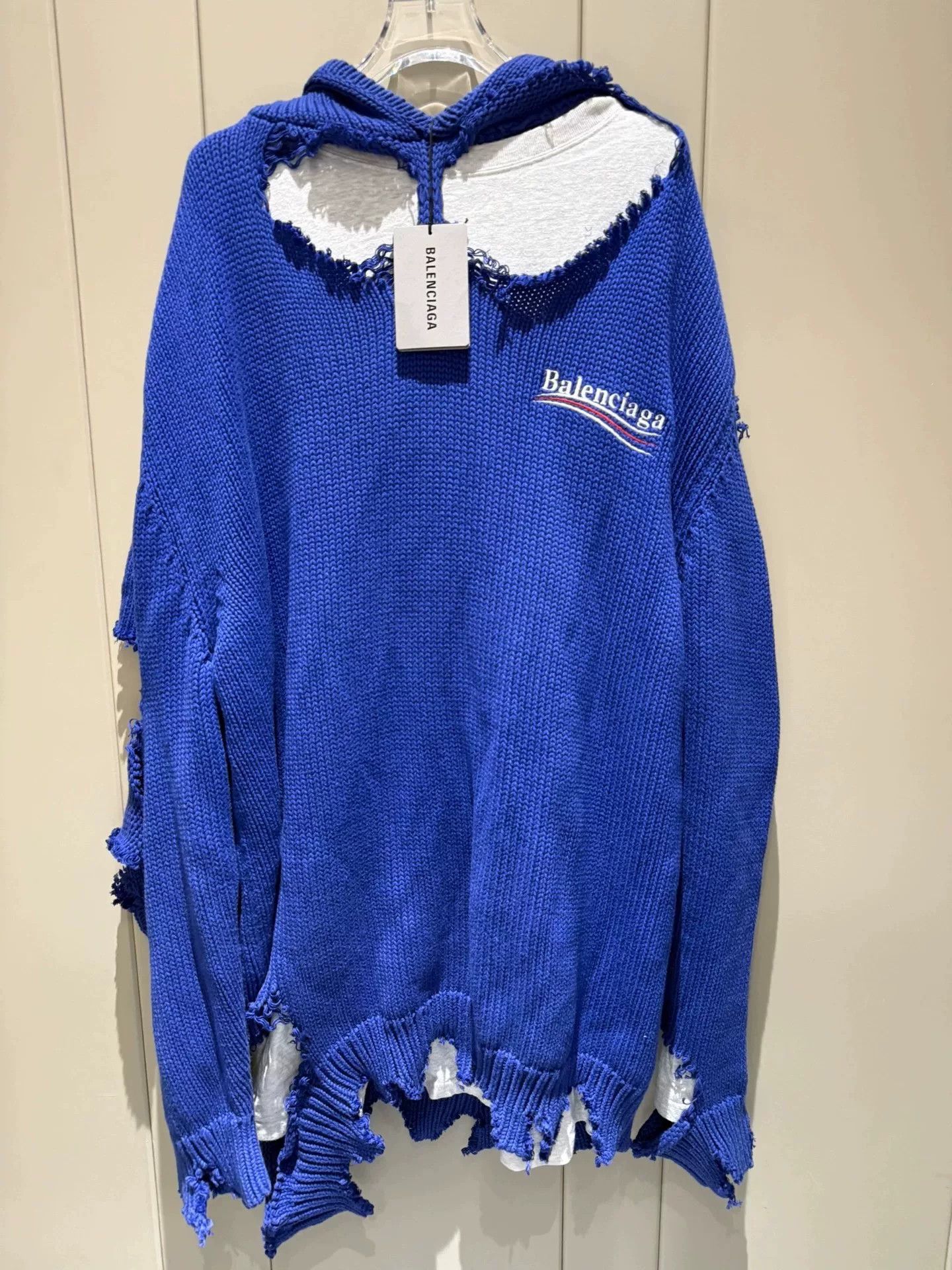 Balenciaga Balenciaga Distressed Blue Logo Hoodie Size US XS / EU 42 / 0 - 1 Thumbnail