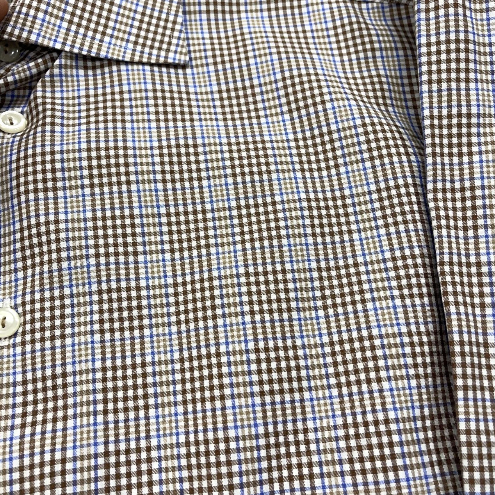 Eton Eton Shirt Mens 16 41 L Brown Blue Gingham Slim Cotton Button Down Dress Shirt Size 42R - 5 Thumbnail