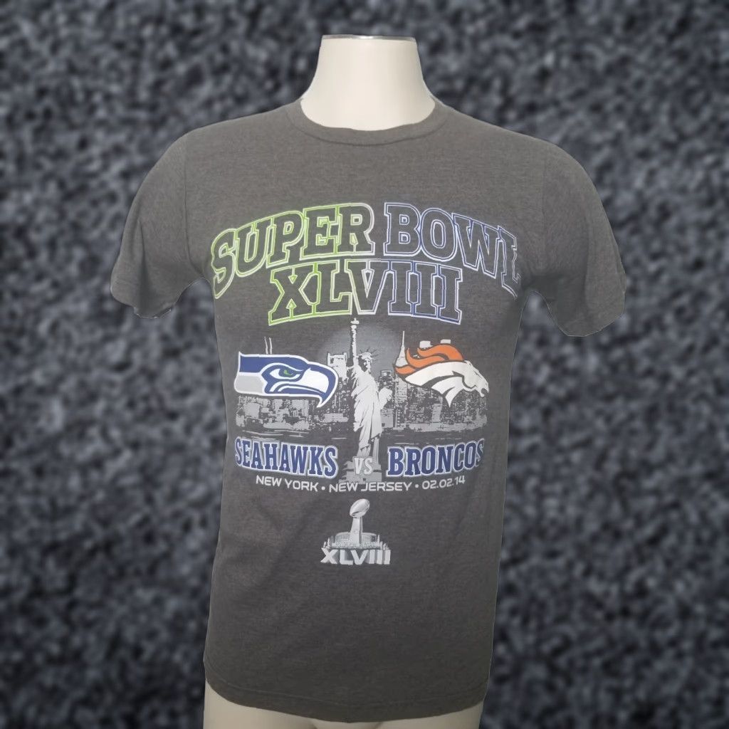Vintage Seahawks Shirt Mens S Gray Superbowl XLVIII 2014 Seattle Seahawks vs Denver Broncos Size US S / EU 44-46 / 1 - 1 Thumbnail