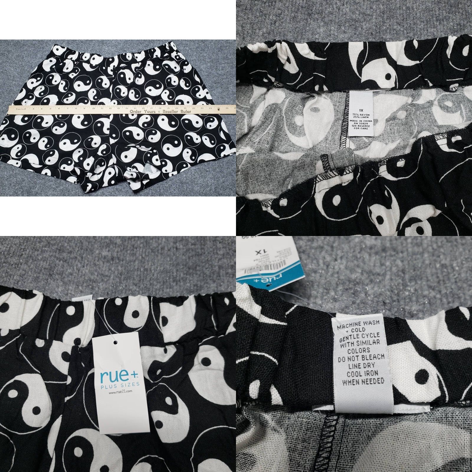 Vintage Rue21 Casual Shorts Womens Plus 1X Black Yin Yang Comfort High Rise Linen New Size 40" / US 18 - 8 Thumbnail