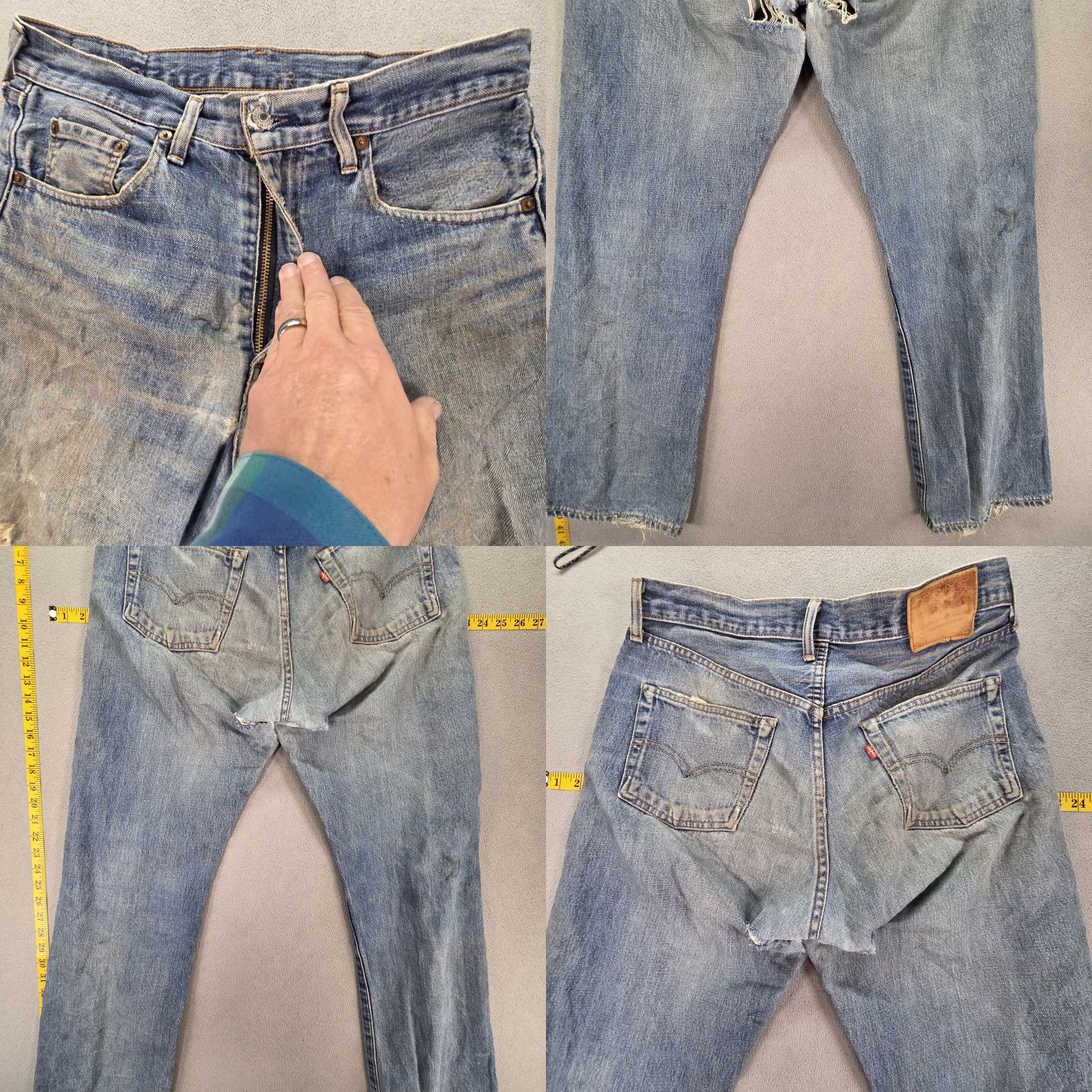 Levi's VTG Levis 501 Jeans Mens Blue Distressed Selvedge Japan 31x30 Denim Cotton Zip Straight Size US 31 - 9 Thumbnail