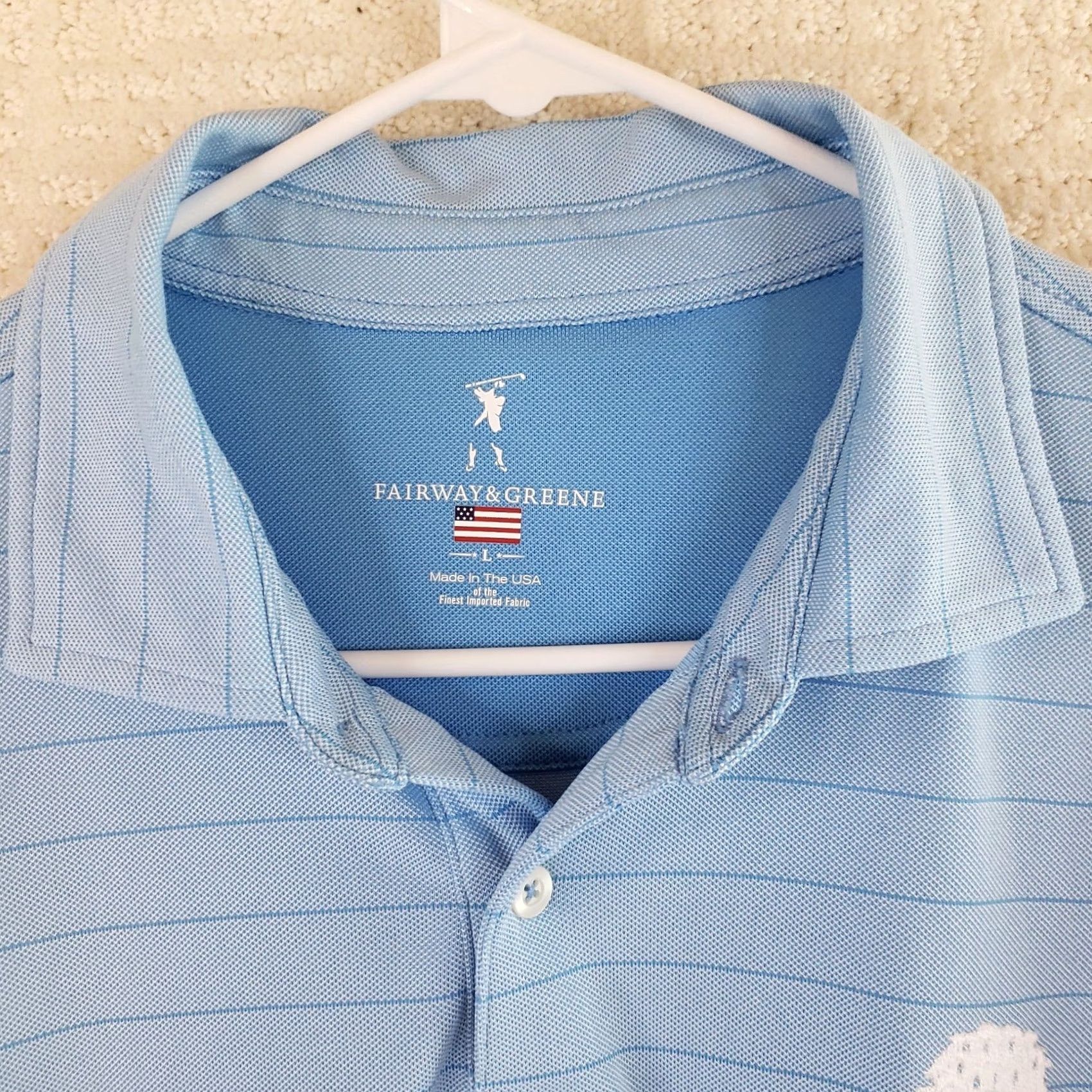 Vintage Fairway & Greene Polo Shirt Mens L Blue Stripe Belfair Logo Golf Performance Top Size US L / EU 52-54 / 3 - 6 Thumbnail
