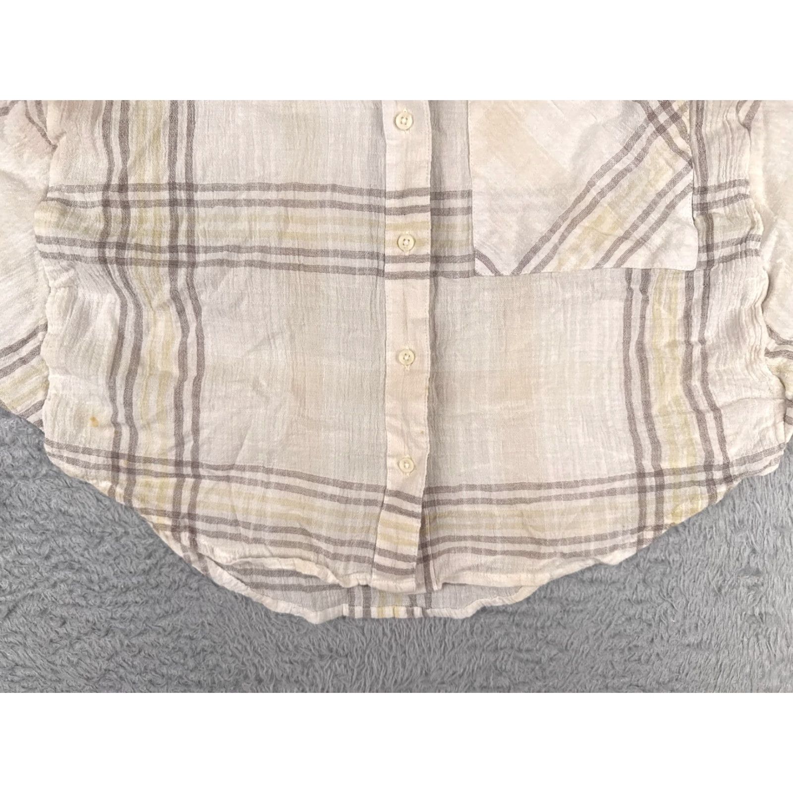 Free People Free People Button-Up Shirt Womens Small Beige Plaid Linen Crop Long Sleeve Casual Size S / US 4 / IT 40 - 5 Thumbnail