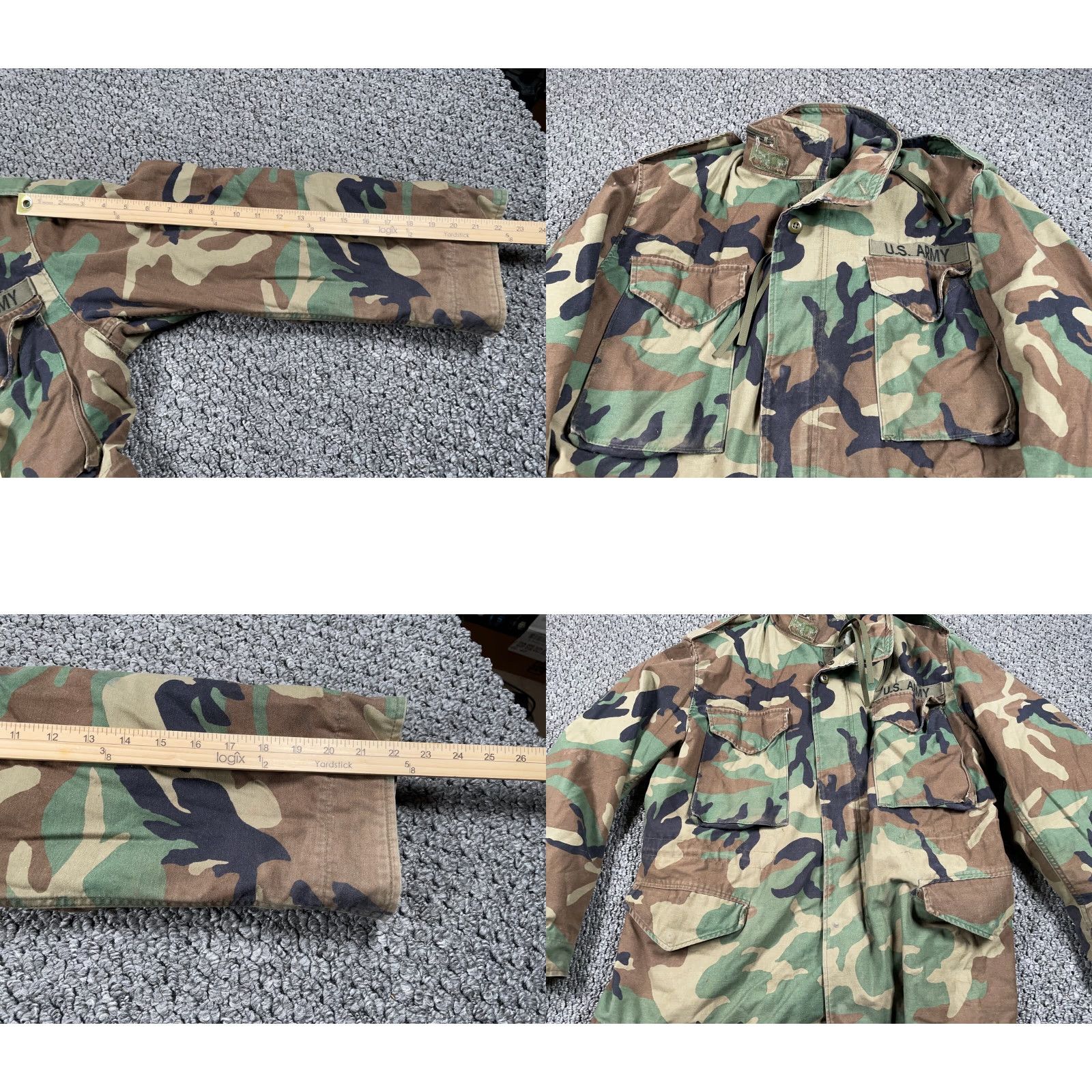 Vintage VINTAGE US Army M-65 Jacket Camouflage Short, Green, Cotton, Full Zip, Hooded, Lined, Four Front Pockets, Stand-Up Collar, Outdoor Military Size US 31 - 8 Thumbnail