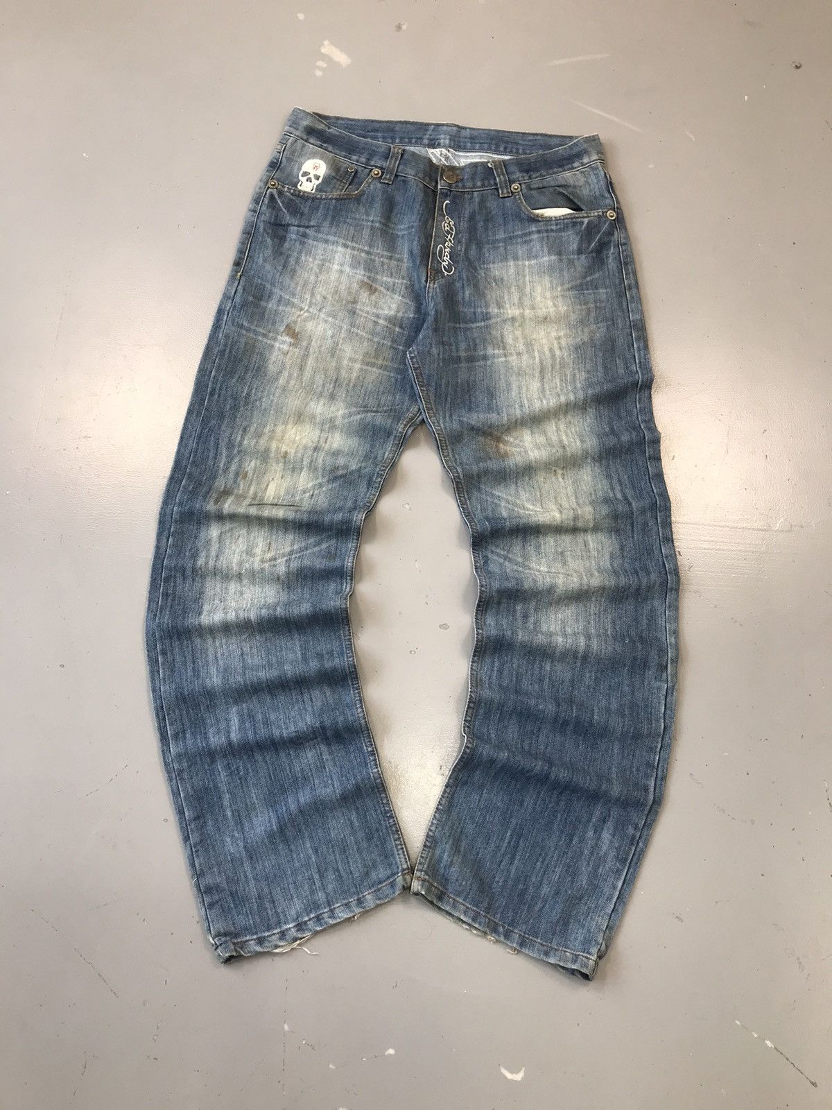 Christian Audigier × Ed Hardy × Vintage Rare vintage Ed hardy skull 💀 embroidered denim Size US 34 / EU 50 - 4 Thumbnail