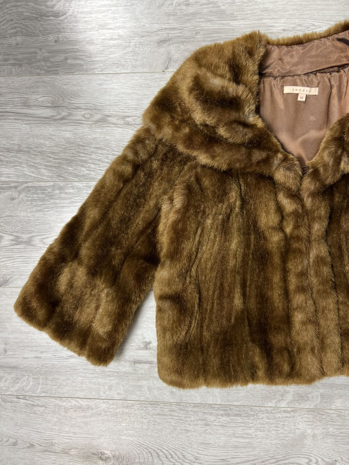 Sandro Sandro Paris Faux Fur Cropped Jacket Brown Short Coat Size M Size M / US 6-8 / IT 42-44 - 6 Thumbnail
