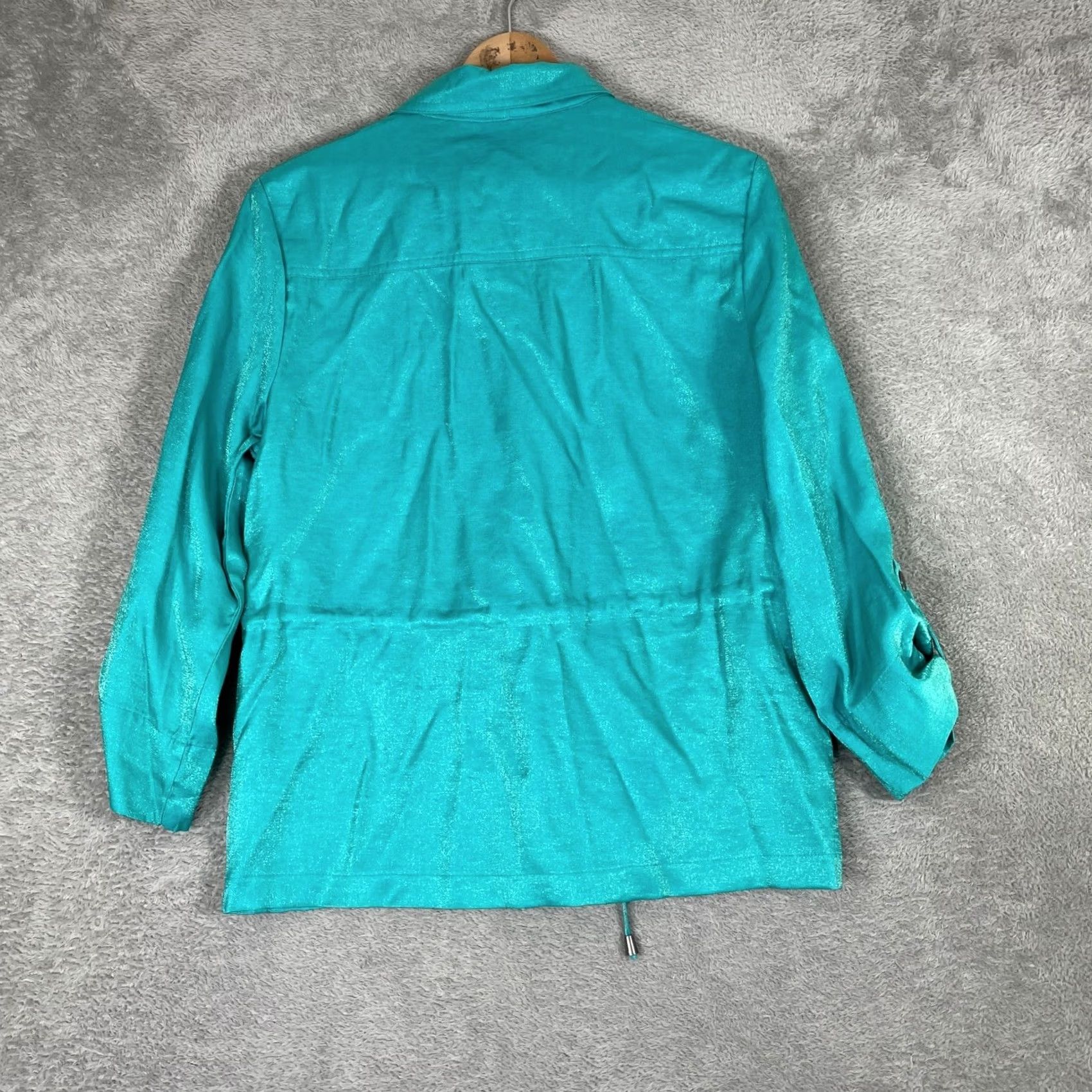 Vintage Southern Lady Jacket Womens 10P Teal Shimmer Utility Drawstring Roll Tab Coastal Retro Y2K Military Jacket Size L / US 10 / IT 46 - 6 Thumbnail
