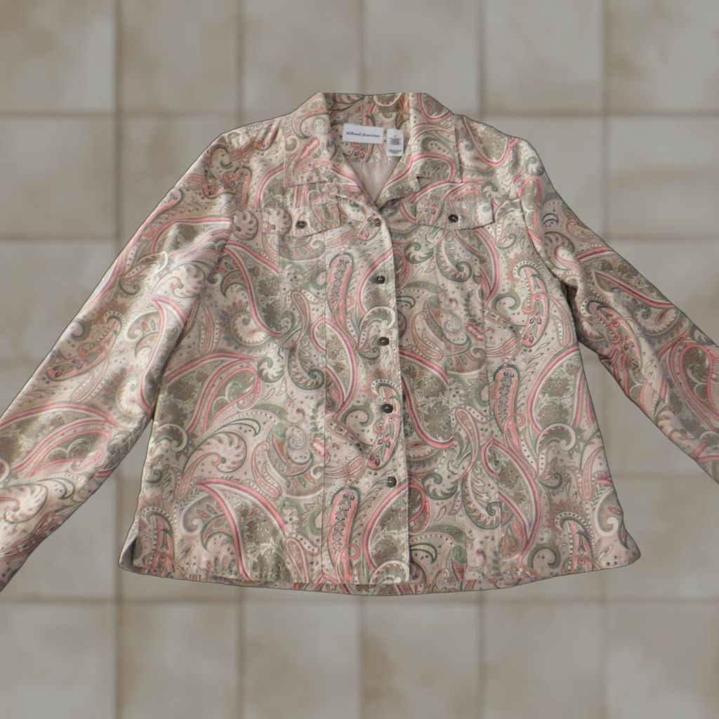 Vintage Alfred Dunner Jacket Womens 10 Beige Floral Lightweight designer Peanuts Long Sleeve Mid-Length Button Casual Fall Spring Size L / US 10 / IT 46 - 1 Thumbnail