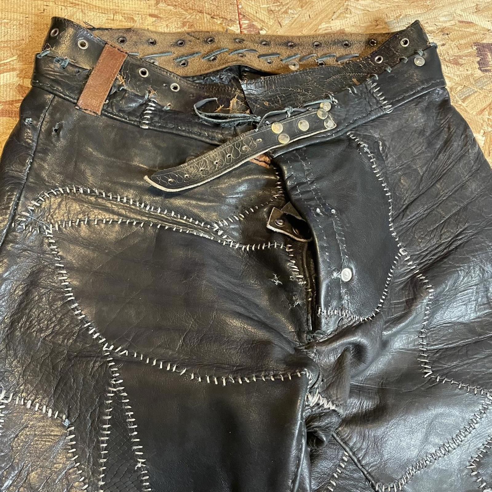 Other Vintage antique 1960s leather patchwork hippie biker pants Size US 30 / EU 46 - 5 Thumbnail