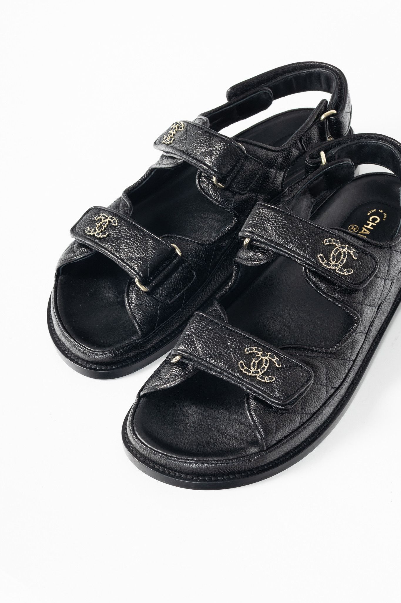 Chanel Chanel Black Caviar Quilted CC Dad Sandals Size US 9 / IT 39 - 7 Thumbnail