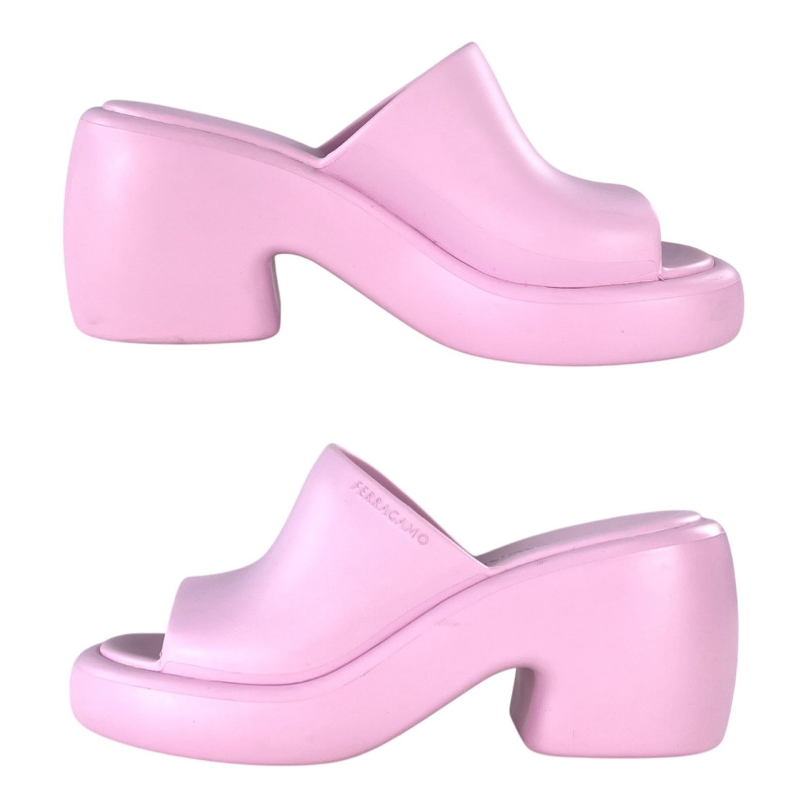 Salvatore Ferragamo Ferragamo Pink Rubber Platform Sandals Size US 7 / EU 40 - 3 Thumbnail