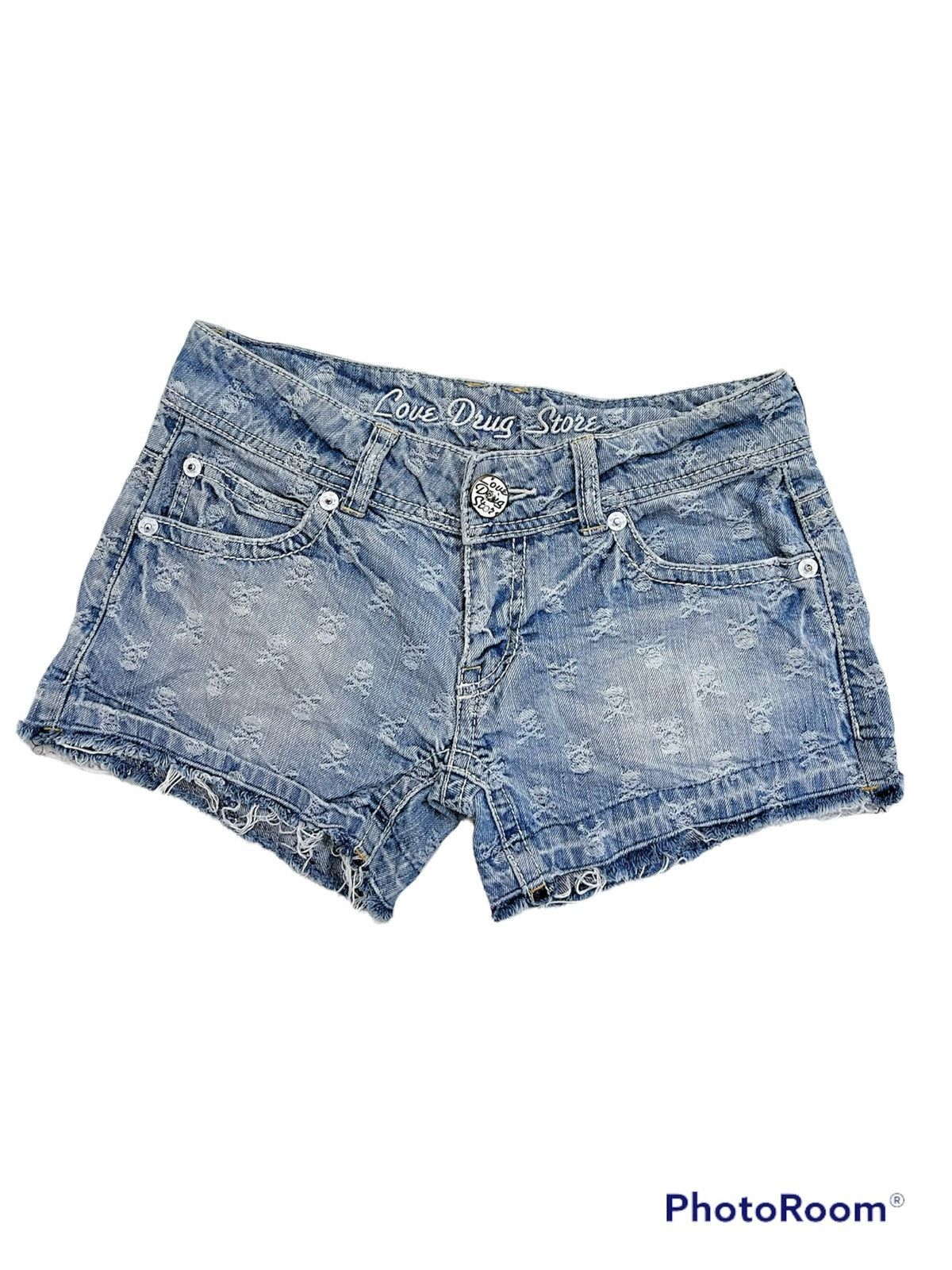 Japanese Brand Vintage Y2K skull denim shorts ☠️ 💀 Size 26" / US 2 / IT 38 - 1 Thumbnail