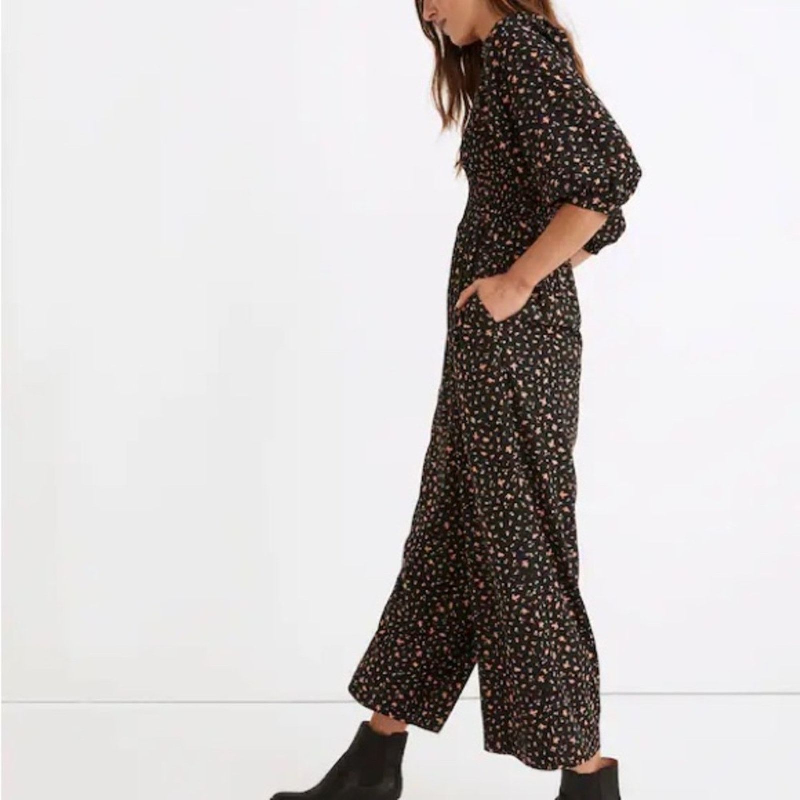 Madewell Madewell Lucie ElbowSleeve Smocked WideLeg Jumpsuit Womens 6 Size 28" / US 6 / IT 42 - 2 Thumbnail