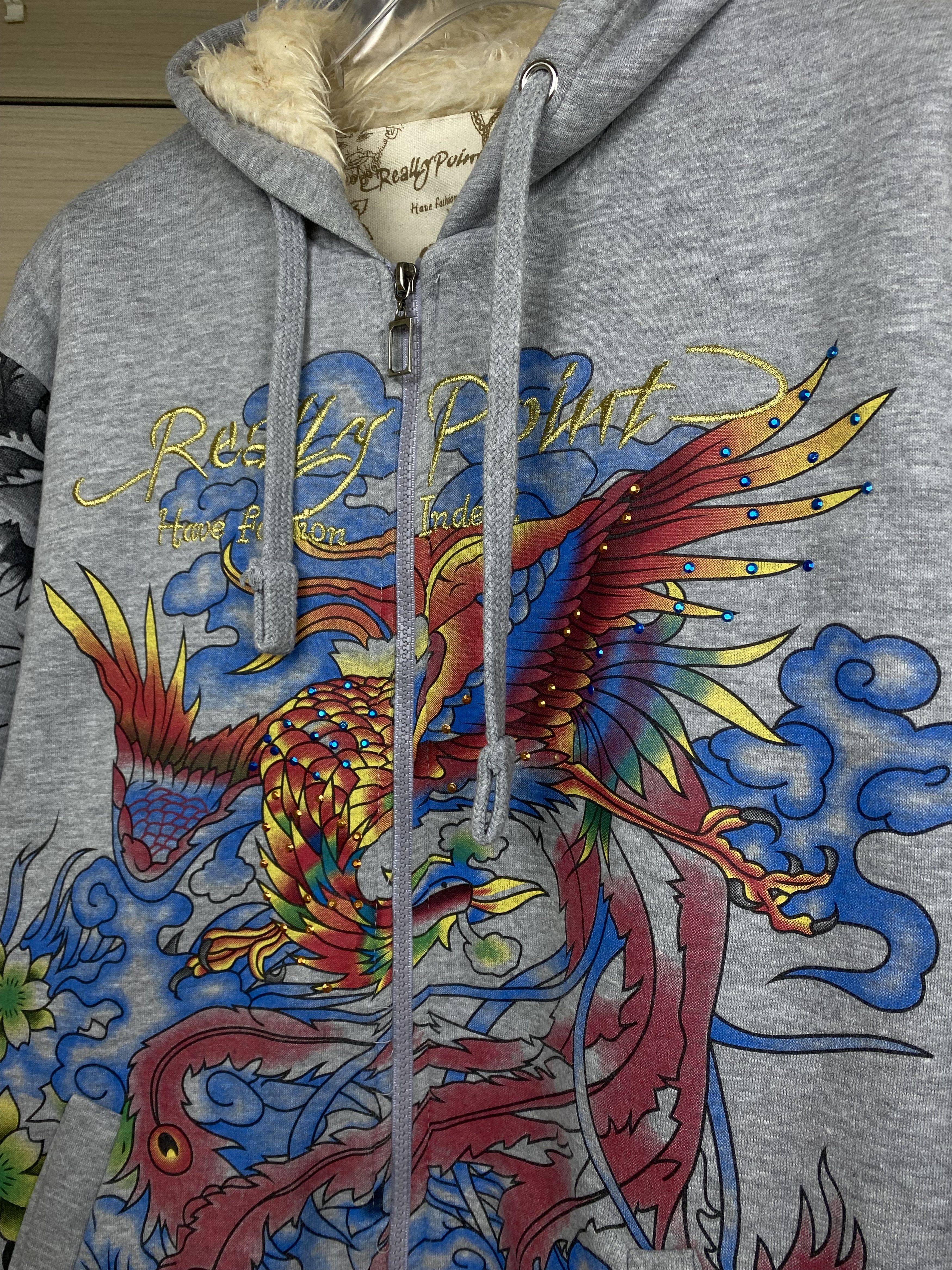 Christian Audigier Vintage Really Point Faux Fur Lined Zip Hoodie Like Ed Hardy Size US XXL / EU 58 / 5 - 7 Thumbnail