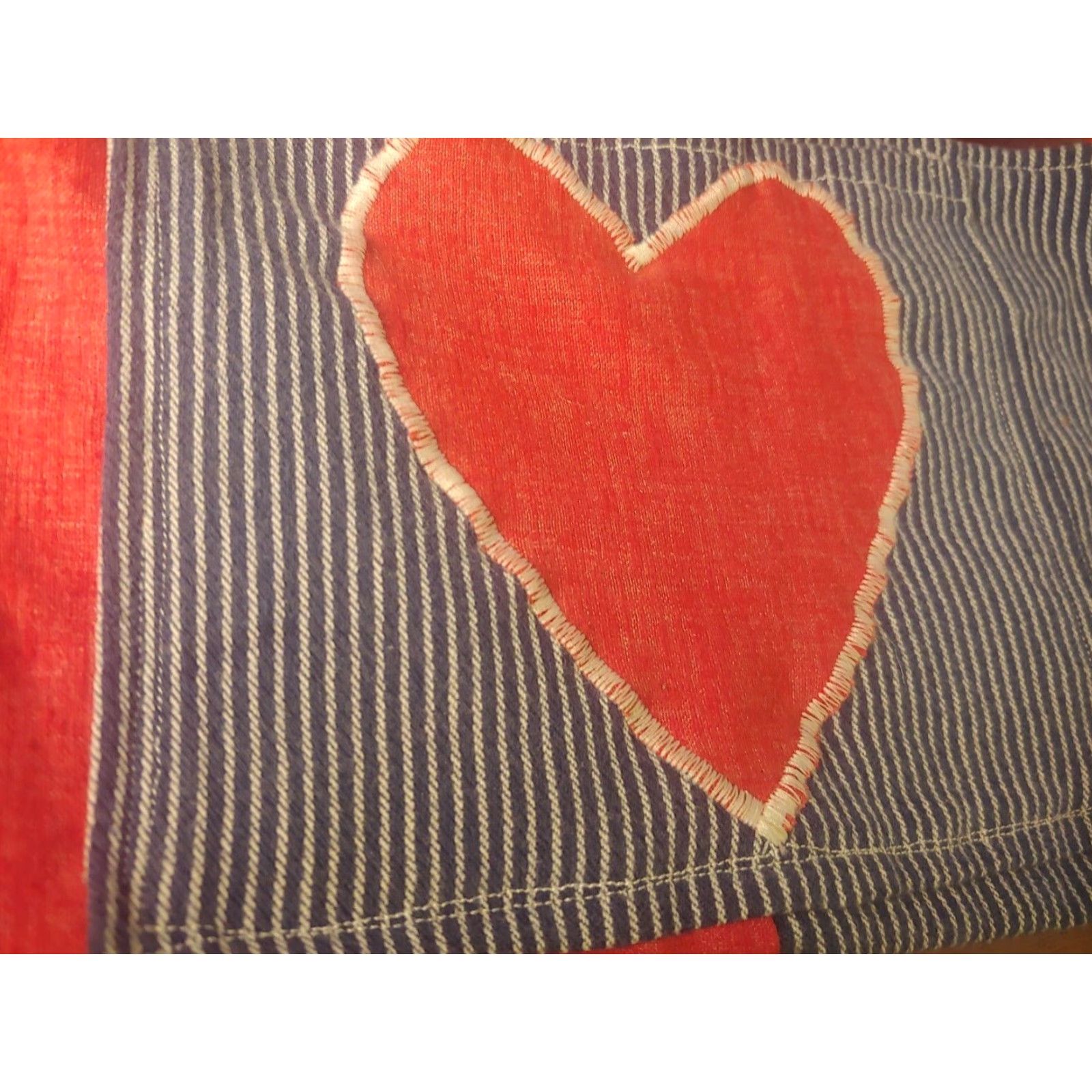 Vintage VINTAGE Handmade Purse Hickory Stripes Heart Applique Patchwork Small Hippie Love Shoulder Bag Women Small Navy Red White Cotton Size ONE SIZE - 2 Thumbnail