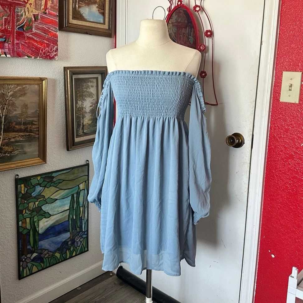 Other rebellion off the shoulder blue long sleeve dress Size S / US 4 / IT 40 - 1 Thumbnail
