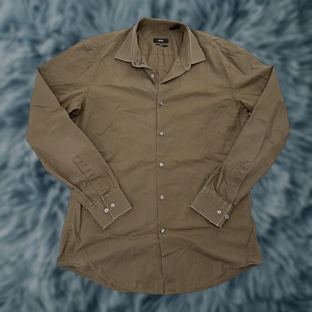 Hugo Boss HUGO BOSS Button-Up Shirt Adult 16 Brown Long Sleeve Casual Slim Mens Size 42R - 1 Thumbnail