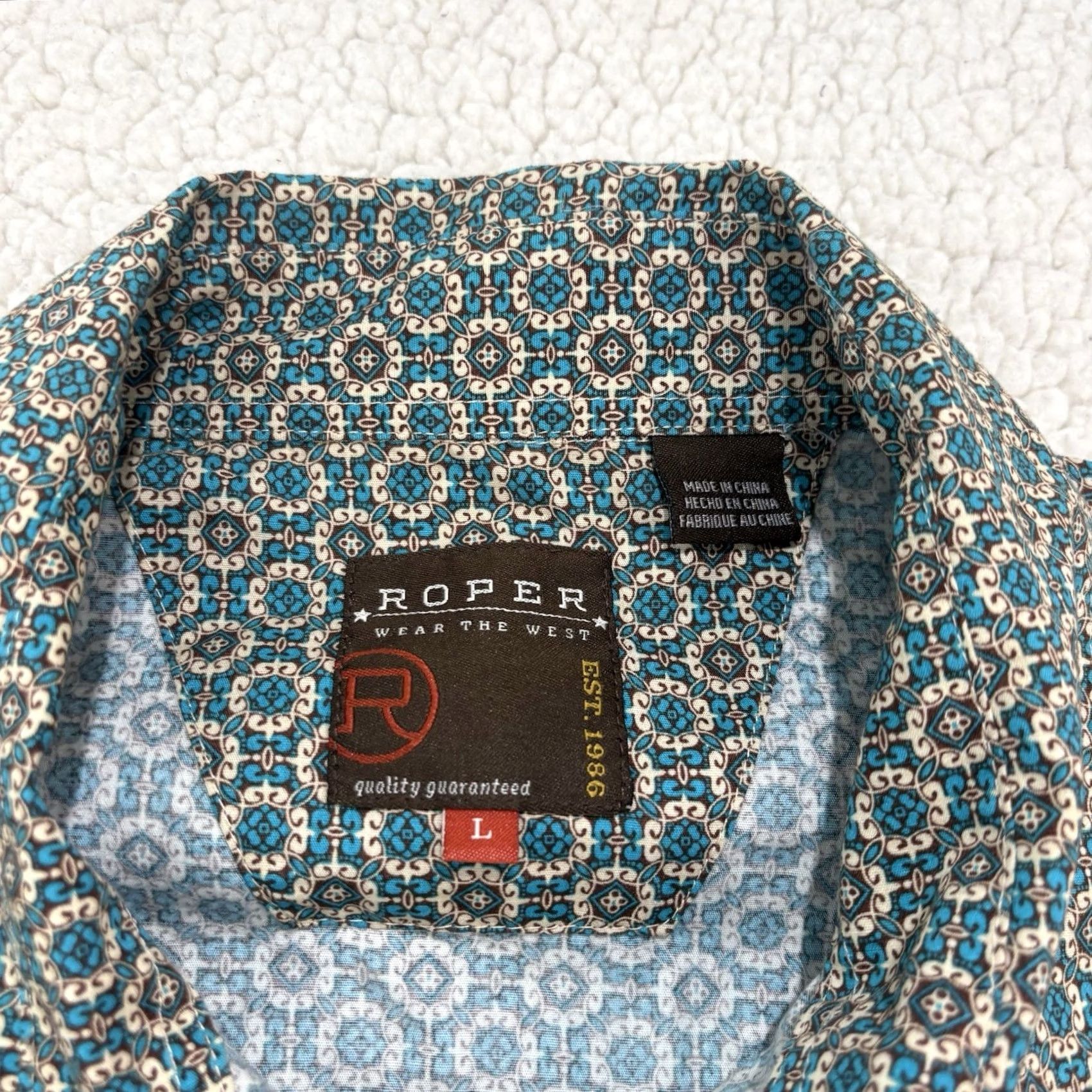 Roper Roper Cotton Long Sleeve Western Shirt Mens L Blue Aztec Cowboy Button-Up Snap Collar Geometric Pattern Casual Regular Size US L / EU 52-54 / 3 - 2 Thumbnail