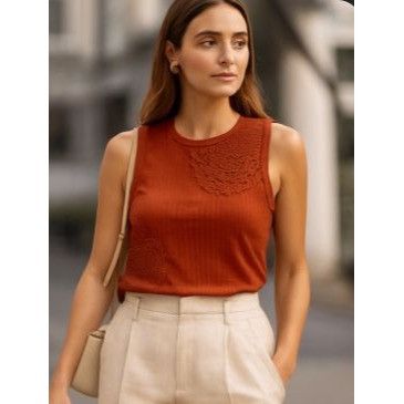 Other Anthropologie Women's Orange Tank Top Crochet L Boho Minimal Size L / US 10 / IT 46 - 1 Thumbnail