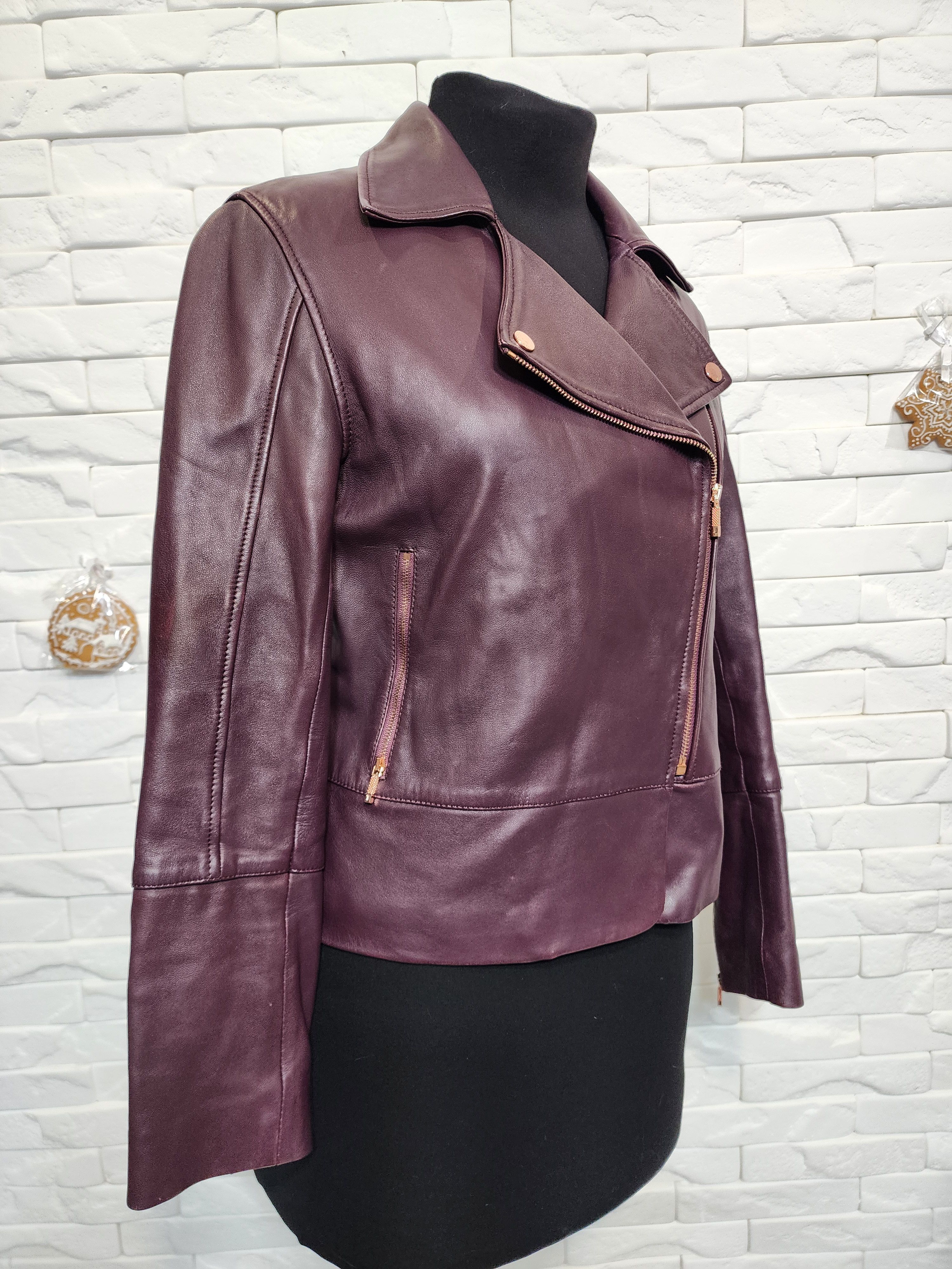 Genuine Leather Purple Leather Jacket: Women's Vintage Biker Jacket Size M / US 6-8 / IT 42-44 - 2 Thumbnail